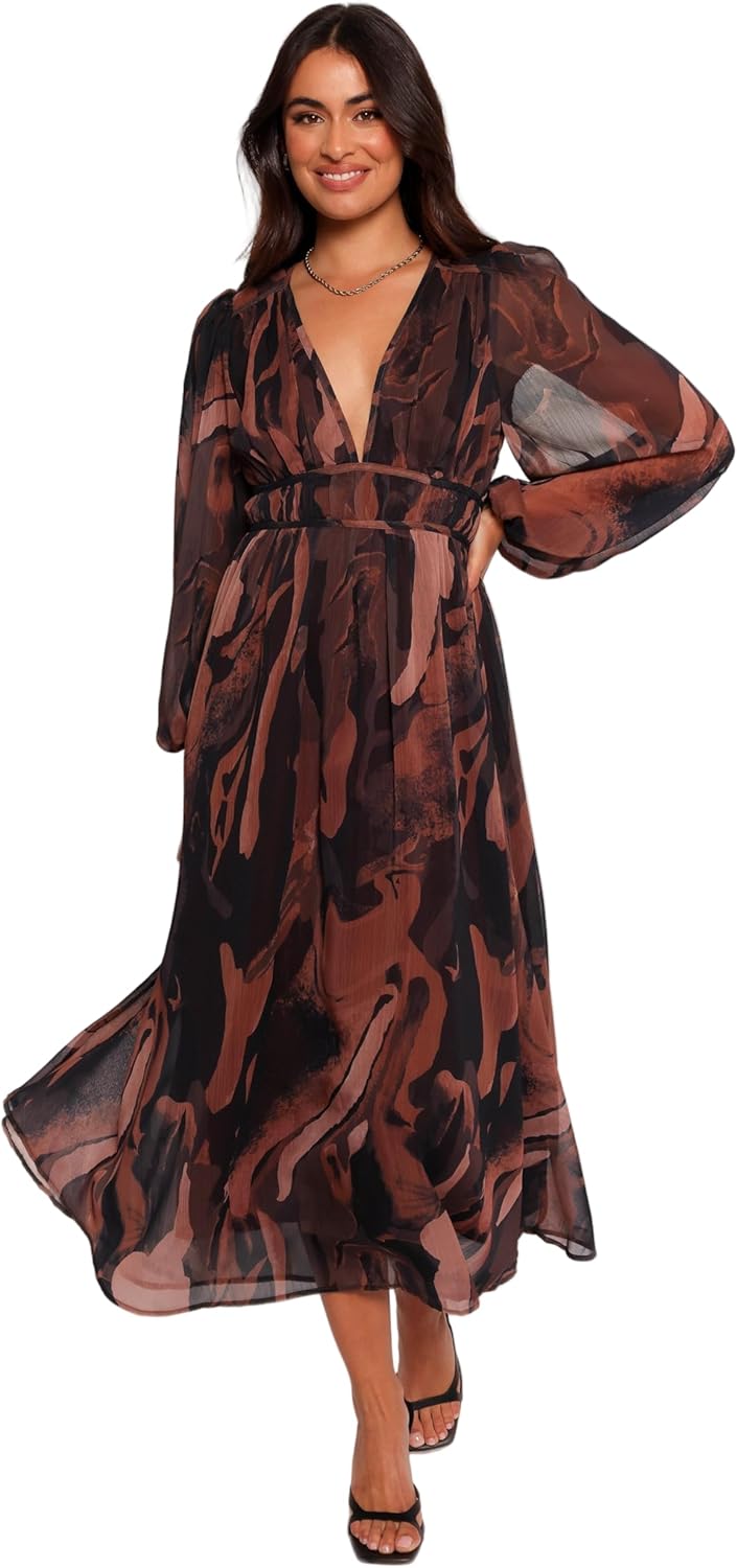 Petal & Pup Womens Blayze Long Sleeve Maxi Dress - Brown Print