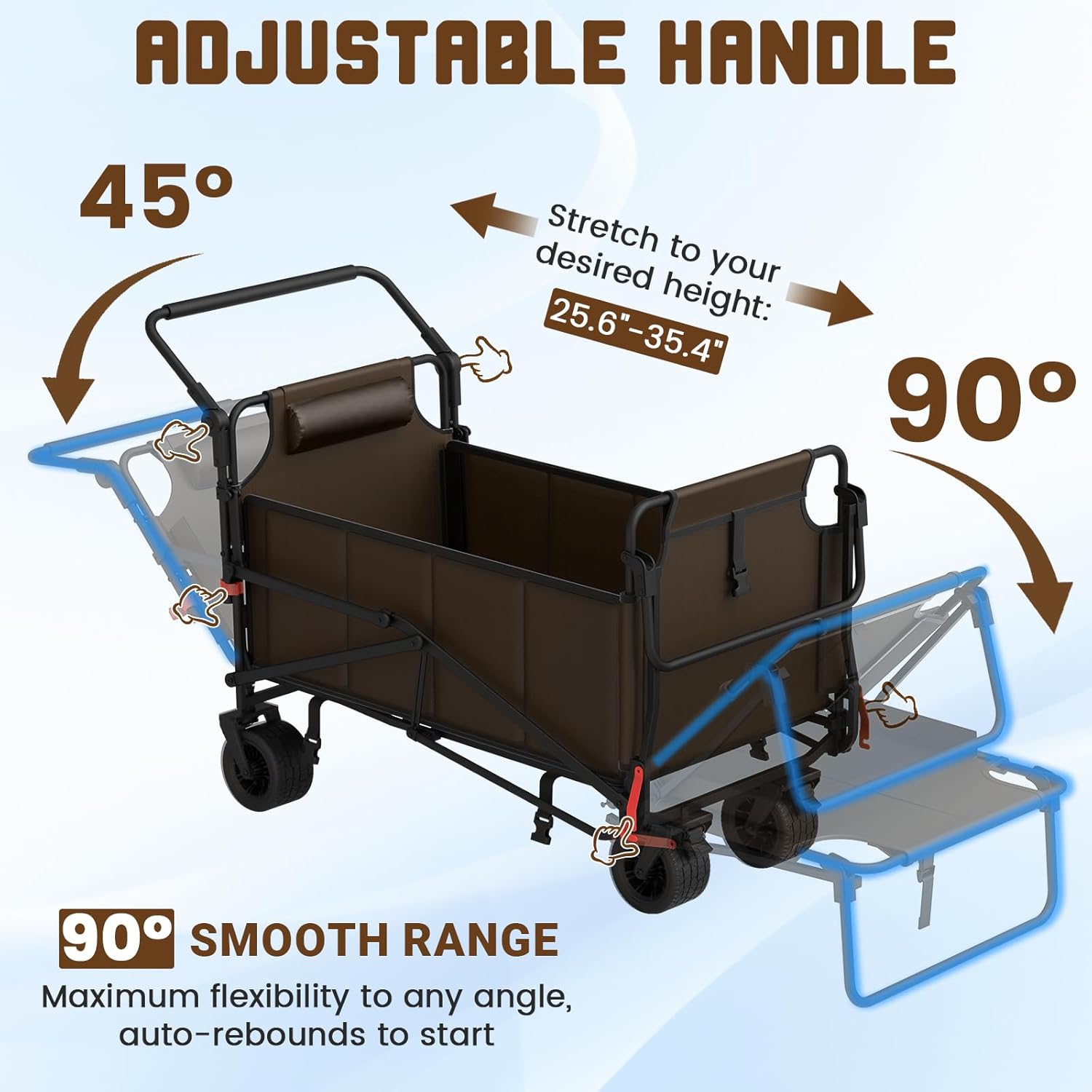 LEVELEVE Heavy Duty Folding Wagon - 2-in-1 Collapsible Cart, 650lb Capacity, All-Terrain Wheels w/Brakes & Side Pockets (Brown)