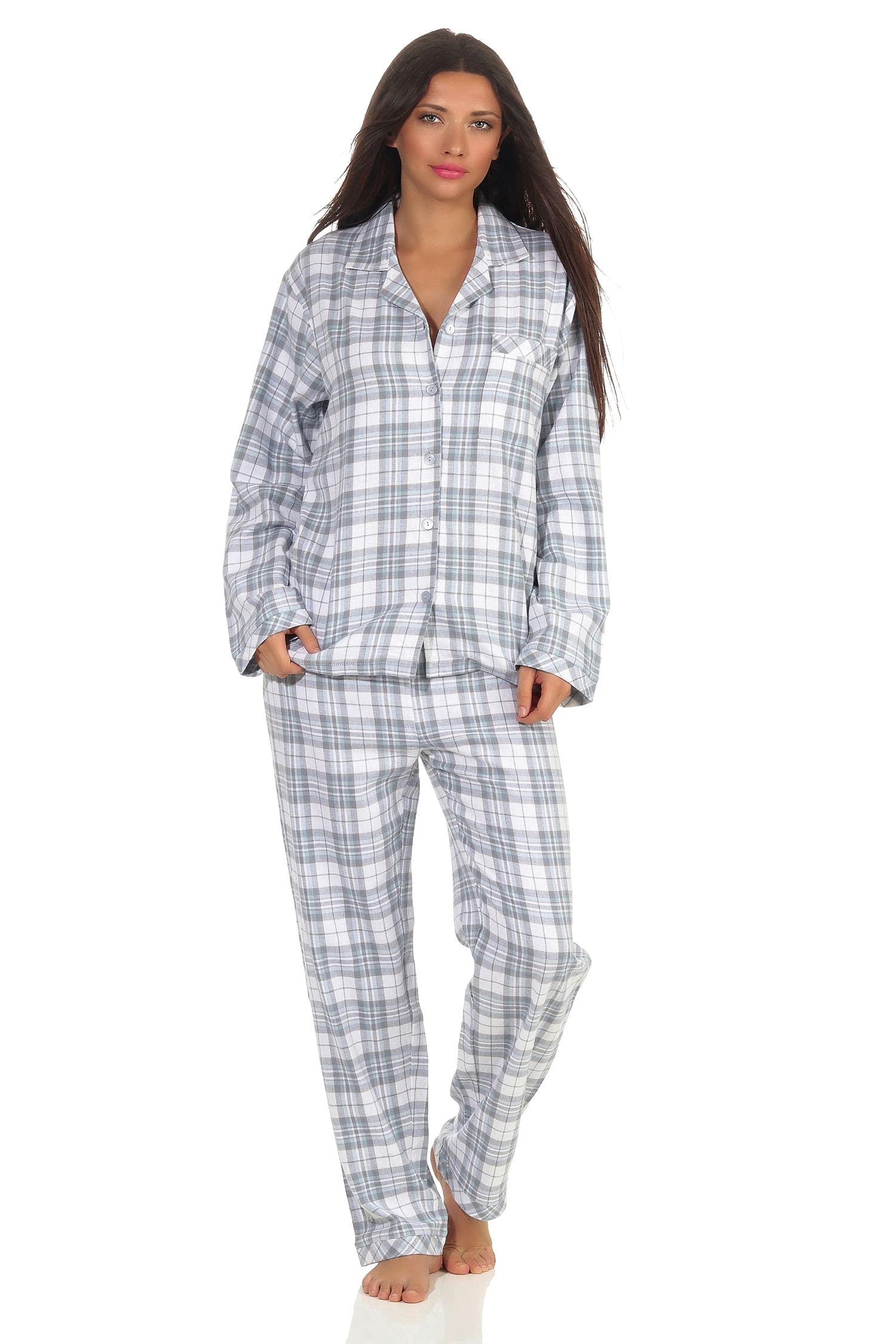 Dames lange mouw flanel pyjama-set gekard - 202 201 15 602, roze, 44-46