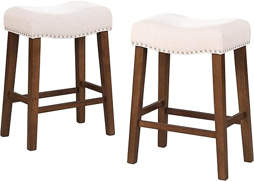 Larksperal Taburetes de bar de 26 pulgadas de altura de mostrador, modernos taburetes de cocina sin espalda con reposapiés, patas de madera maciza y