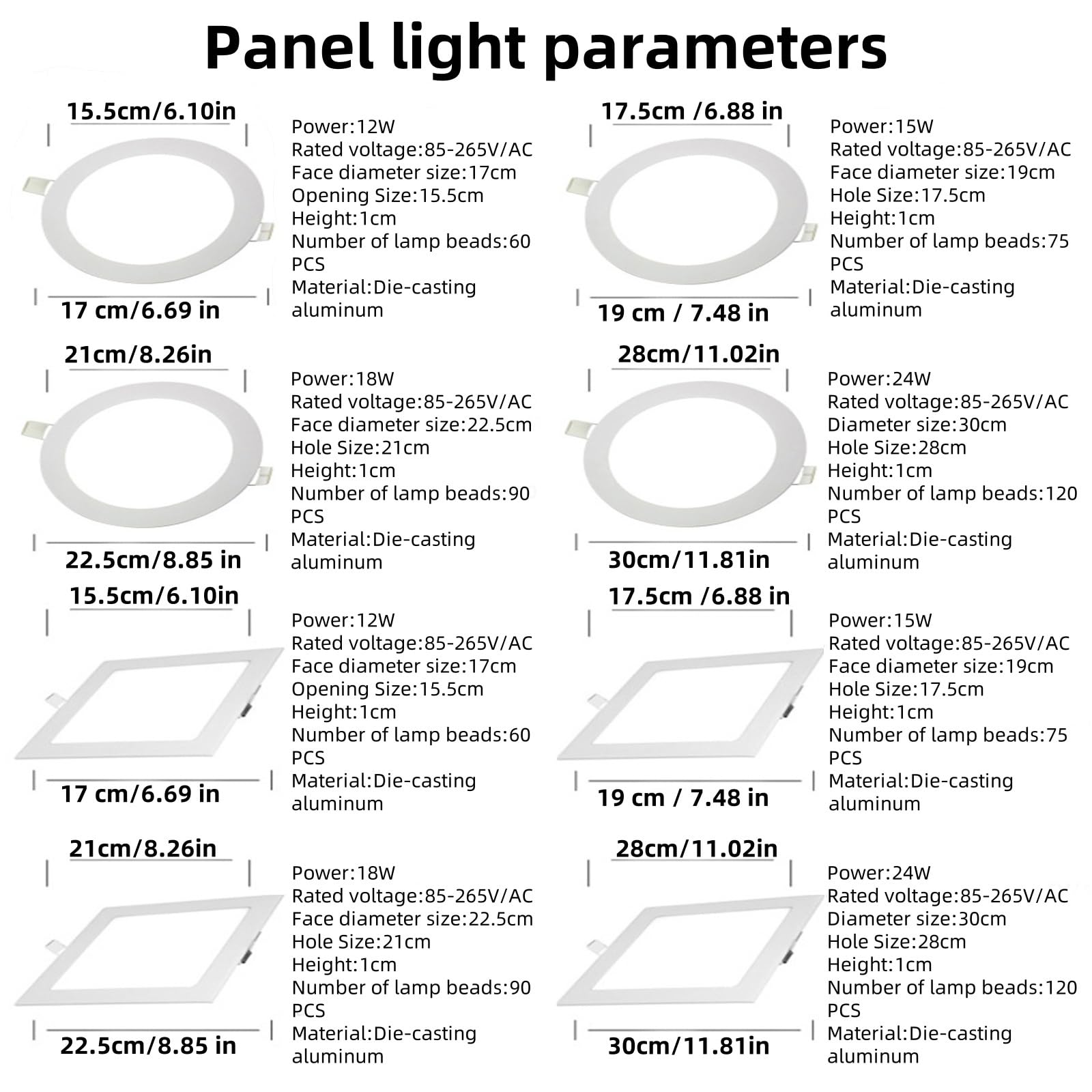 8er-Pack 24 W quadratische Einbauleuchte for Decke und Dusche dünnes Downlight 3000 K Küche Schlafzimmer Waschküche Schrankraum(24W,7 Pack)