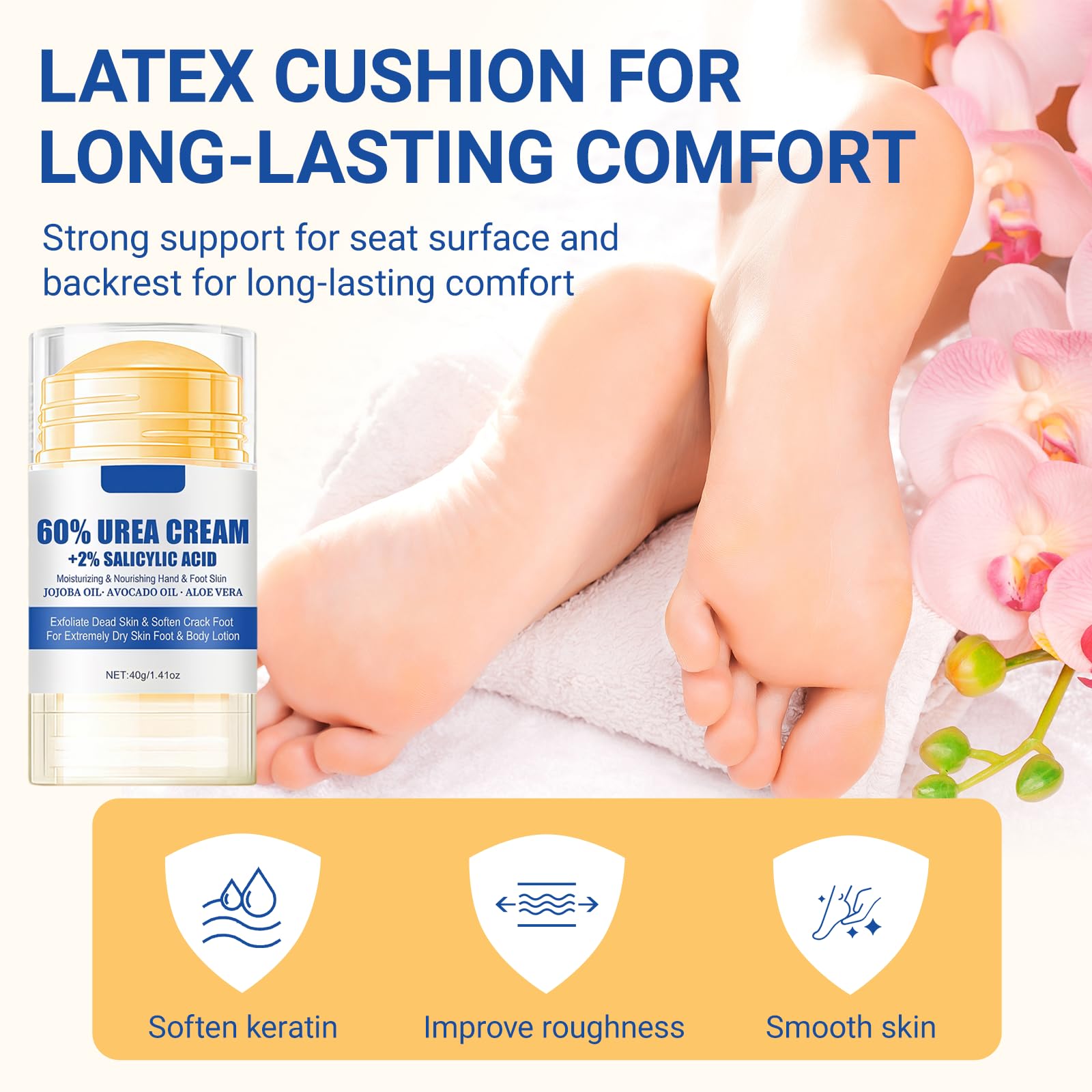 Crème à l'Urée 60% 40g, Crème pour les Pieds Secs et Fissurés, Crème Crevasse pour Talons Gercés, Crème Pieds Réparatrice Hydratante, pour Pieds Très Secs et Abîmés, avec Aloe Vera