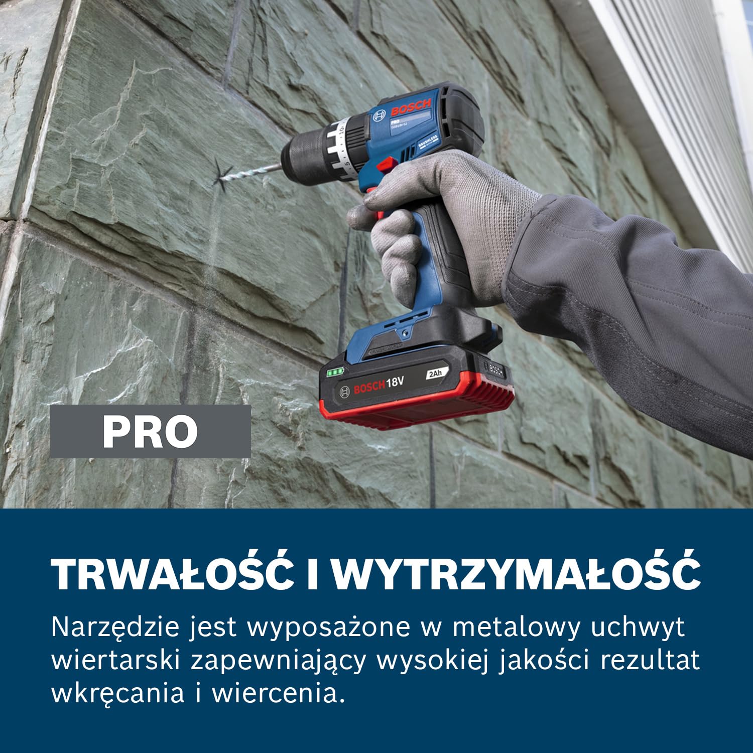 BOSCH PRO GSB18V-52 System Akumulatorowa Wiertarko-Wkrętarka Udarowa (Akumulatory: GBA 18V 2.0Ah, GBA 18V 4.0Ah, Ładowarka GAL 18V-40, Walizka L-BOXX)