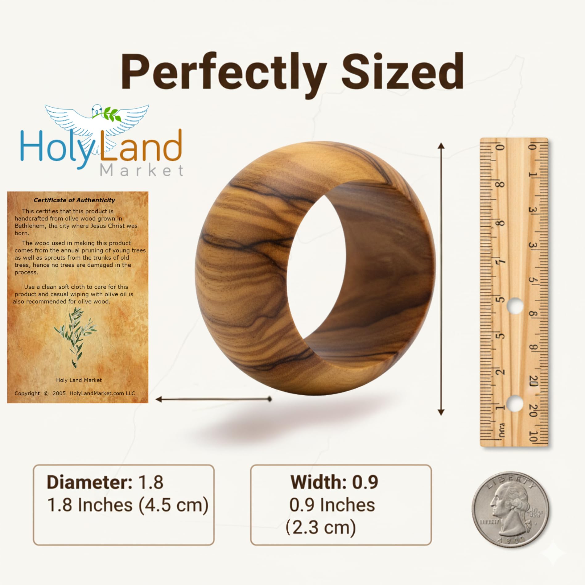 Bethlehem Olivenholz Serviette Ringe – Set von 8 (Ring ist 4,6 cm im Durchmesser und 2,3 cm hoch)