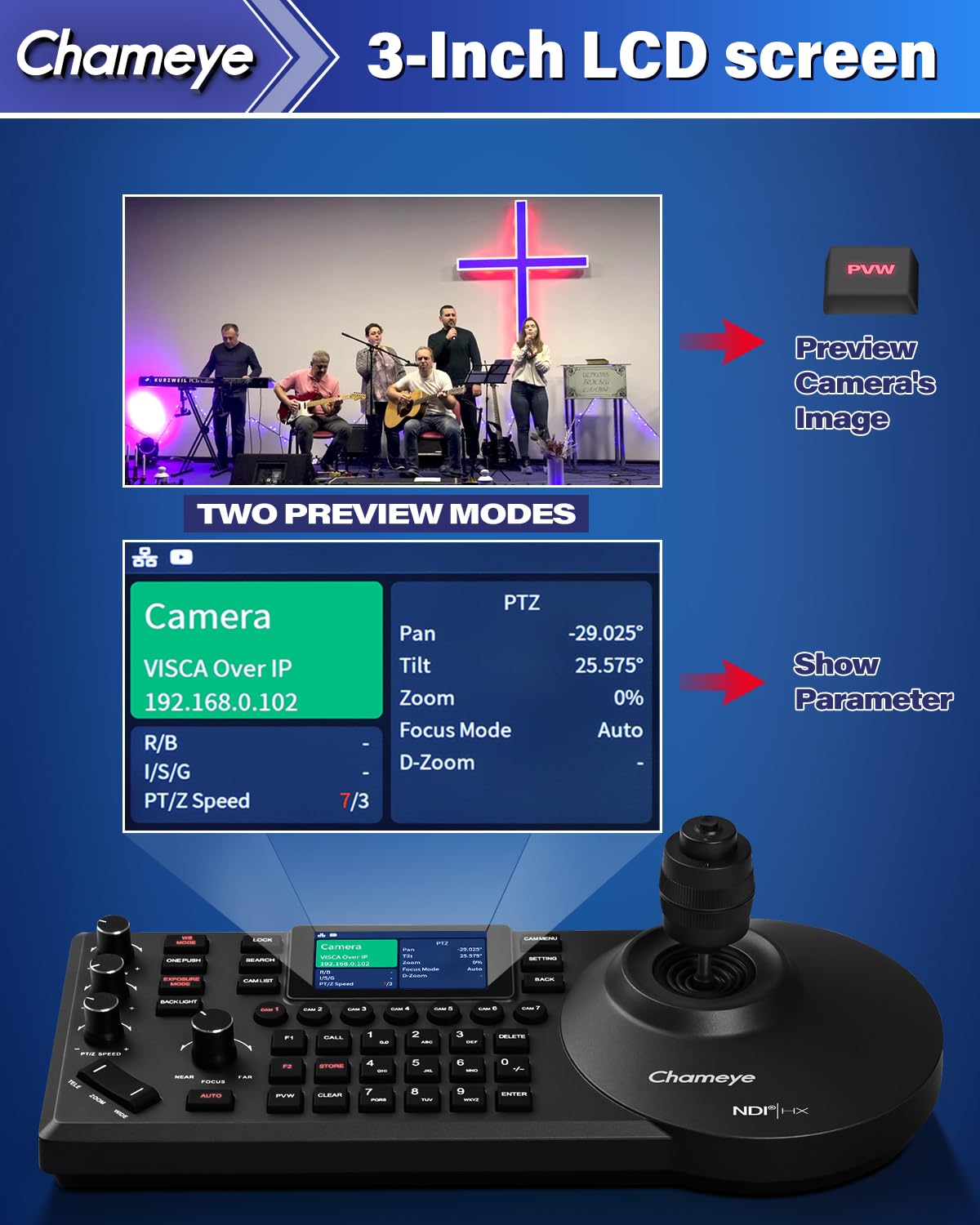Chameye NDI HX3 PTZ Kamera Set 20x Optischer Zoom KI-Auto-Tracking 3G-SDI HDMI USB3.0, mit 2 Stück 20x Zoom NDI Kamera + PTZ Controller, NDI6 & NDI HX3 Zertifiziert, C720Nx2+E300