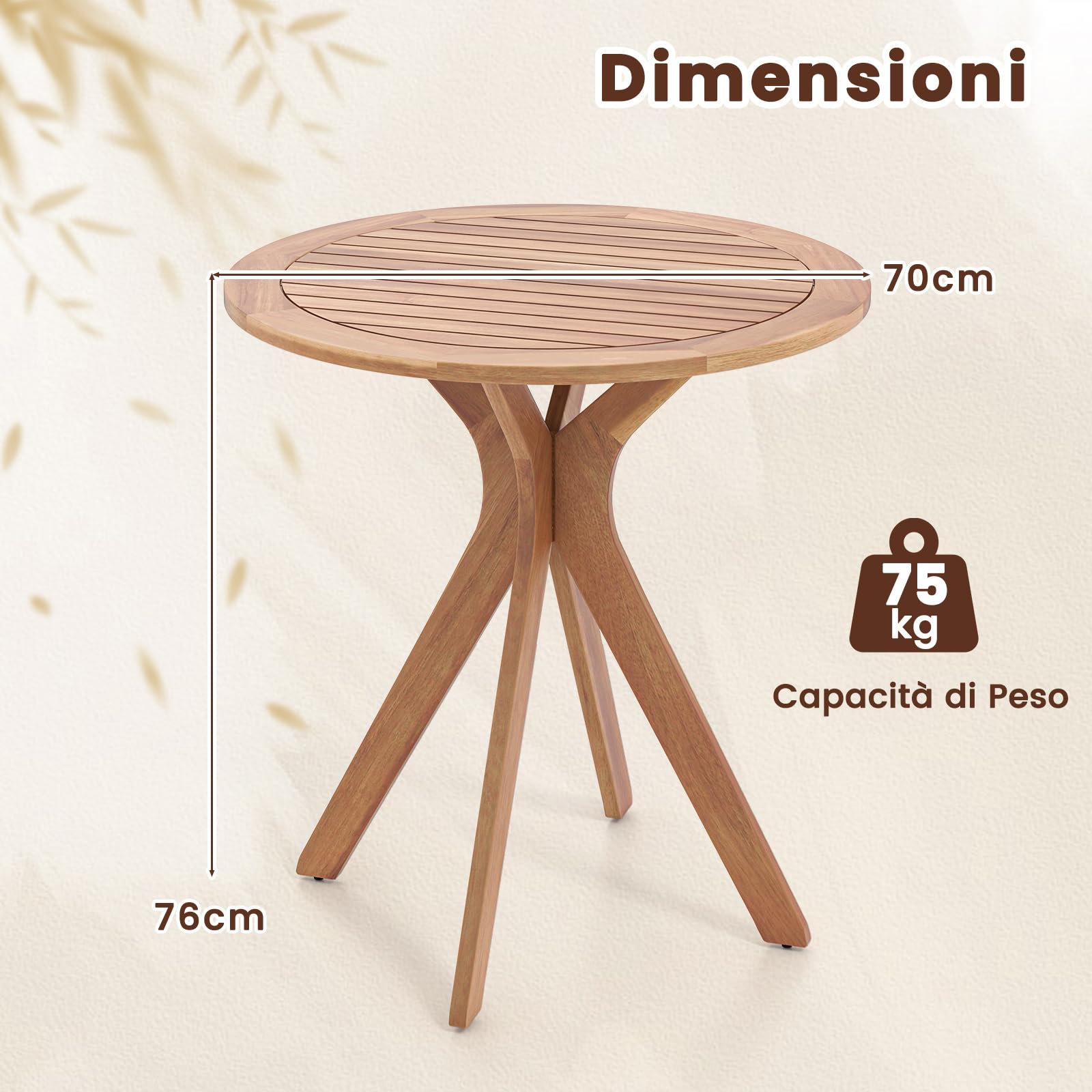 COSTWAY Tavolino da Bistro Rotondo 70 cm in Legno di Acacia con Gambe in X | Tavolo da Caffè Laterale per Giardino Patio e Piscina con Portata 75 kg