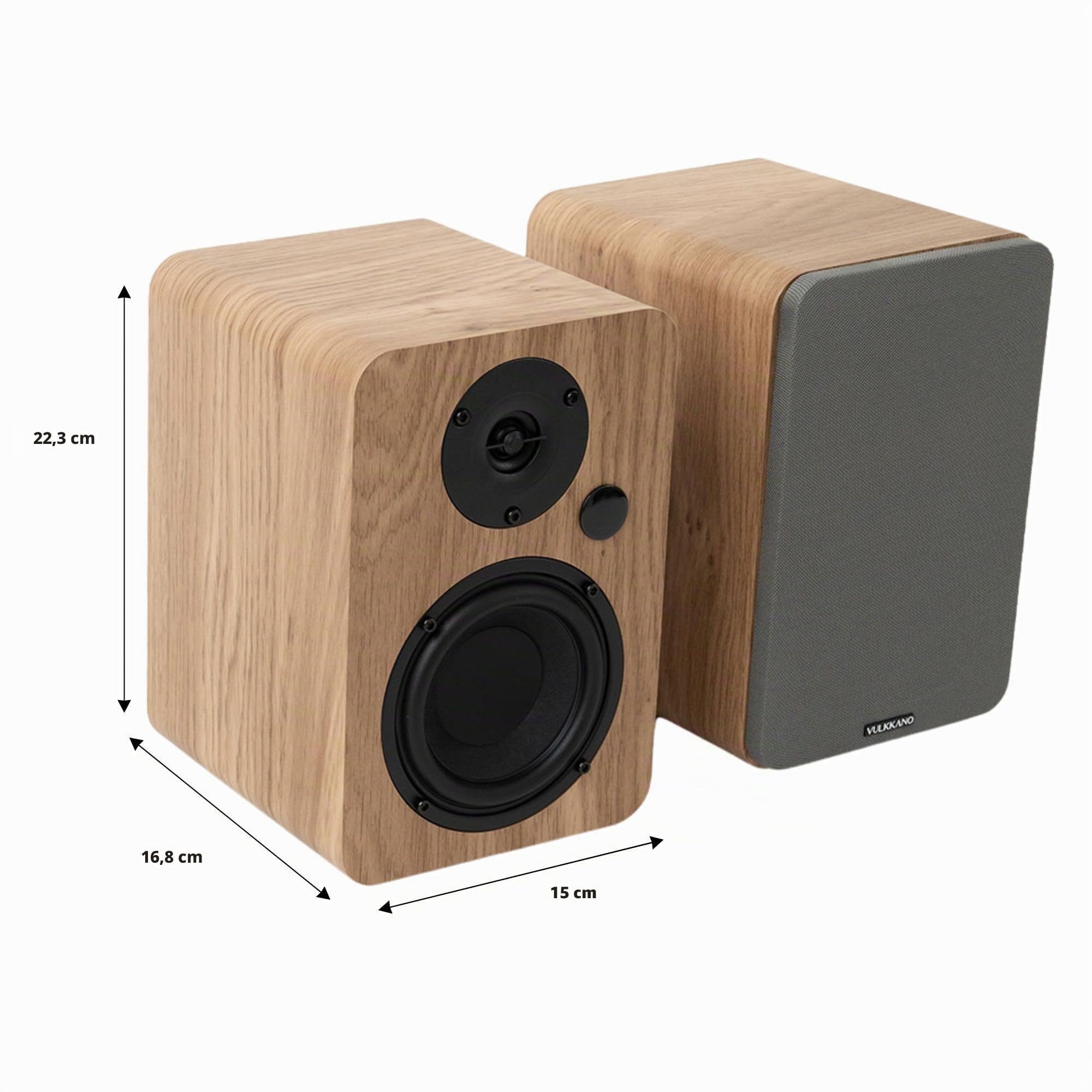 VULKKANO A4 ARC MKII Autoamplifizierte Lautsprecher mit 4" Woofer, Bluetooth 5.0, HDMI ARC, Optik, RCA, USB, mit Subwoofer-Ausgang, Studiomonitore mit elegantem Design, Farbe Braun