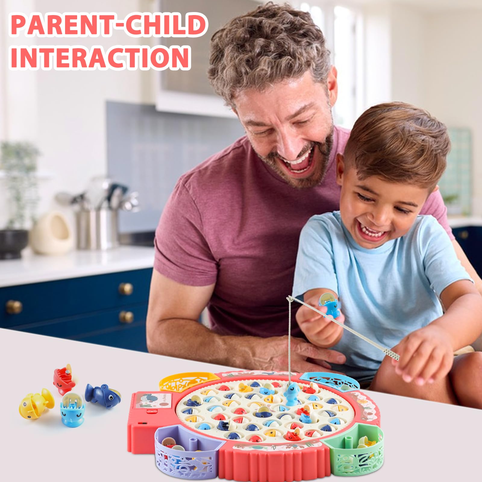 Jeux de Pêche Électriques, Jeu de Pêche à la Ligne avec 55 Poissons et 8 Cannes à Pêche, Jouet de Pêche Musical avec Plateforme, Jeu Magnétique Cadeau pour Enfant Garçons Filles 3-6 Ans