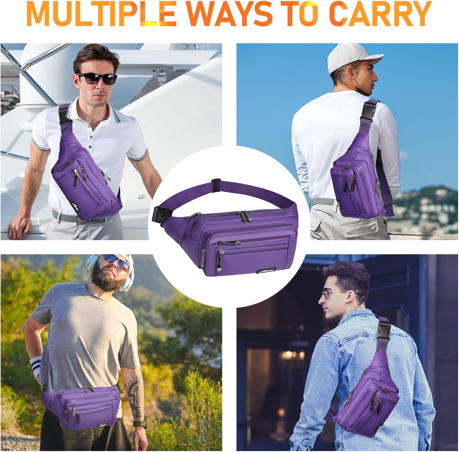 Waist Pack Bag Fanny Pack for Men&Women Hip Bum Bag with Adjustable Strap for Outdoors Workout Traveling Casual Running Hiking Cycling (Purple) - Image 7