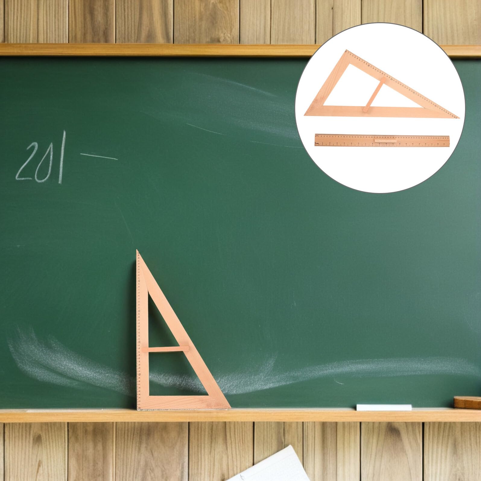 Gatuida Set 2 Pezzi Righello in Legno per Insegnanti, Righello Dritto 50 Cm e Squadra Angolare, Strumento di Misurazione Scolastico Preciso per Studenti e Cucito in Classe