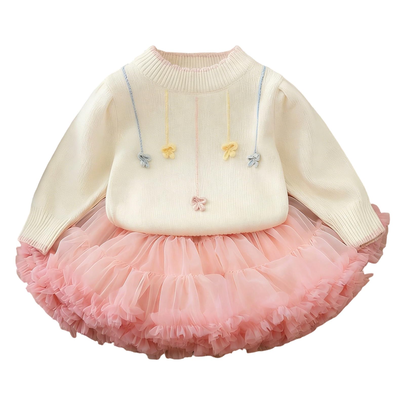 Mädchenpullover mit ausgestelltem Rock, handgefertigt, geblümt, voluminöser Strickrock (3 Jahre, 8 Jahre) Leicht Fashion Mädchen Kleid