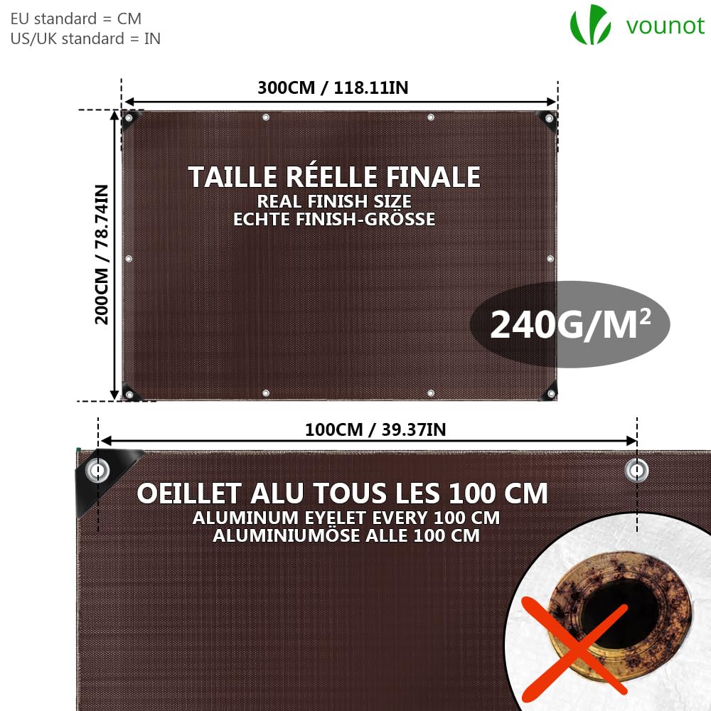 VOUNOT 2x3m Waterproof Tarpaulin Ultra Heavy Duty 240 g/m² Tarp Large Ground Camping Sheet with Aluminum Eyelets for Outdoor Furniture Caravan Car Cover Brown - Image 4