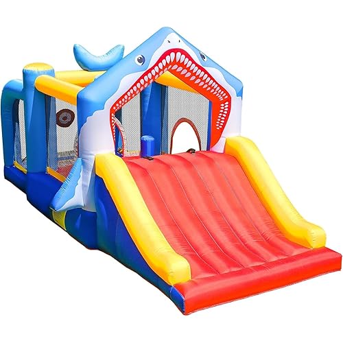 Bounce House, Kids Bounce House with Slide, Ball Pit, Inflatable Bouncer Castle for Toddlers & Children 3-8, Jumper Shark Bouncy House, Wet or Dry Indoor Outdoor Playground