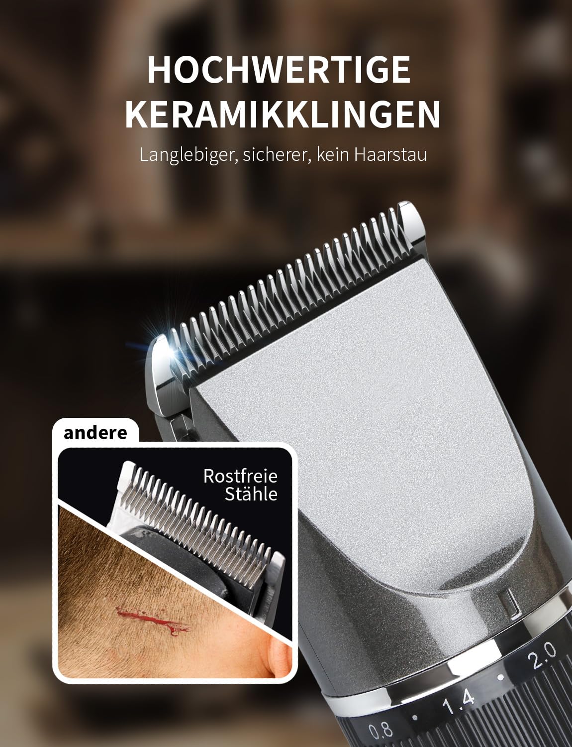 Haarschneidemaschine Profi Haarschneider Leiser Motor Selbstschärfende Titanium Keramik klingen Langhaarschneider Akku Kabellose 2000mAh Batterie Haartrimmer Set für Familien