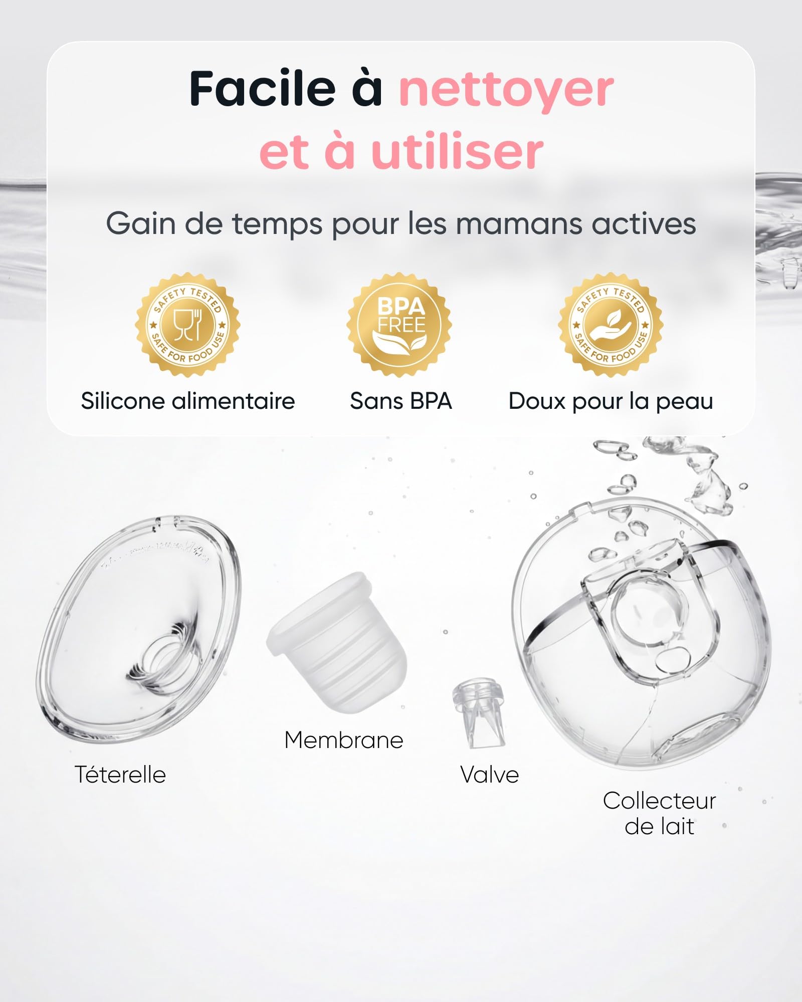 Nuliie Tire Lait Electrique Main Libre, Tire Lait Main Libre avec 4 Modes, 9 Niveaux, Fonction Mémoire, Extracteur de Lait Rechargeable avec Affichage LED, Poids léger - 24mm (2 Paquets, Blanc)