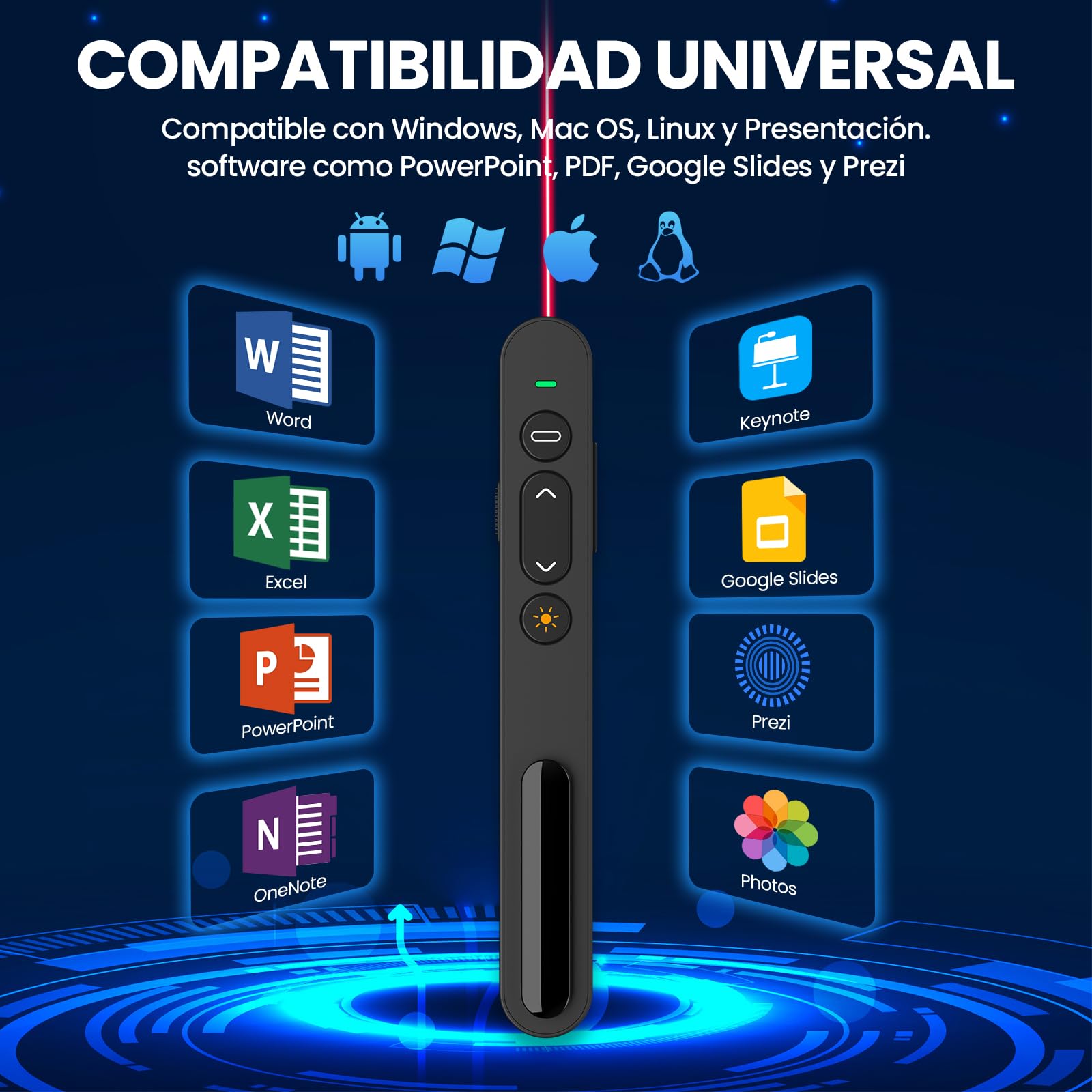 Puntero Presentaciones, Presentador de Diapositivas Remoto Mando para PowerPoint/Keynote/Hyperliens/Google Slides/PDF/MS Word para conferencias, reuniones, informes, PowerPoint, etc. Plug & Play