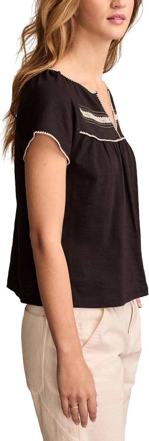 Lucky Brand Womens Contrast Trim Short Sleeve Peasant Top - Image 3