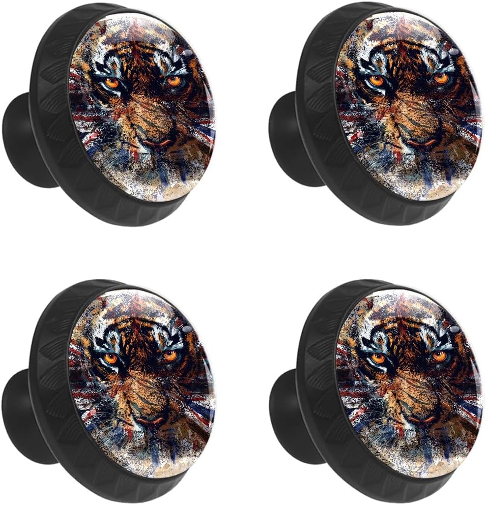 4 PCS Knobs with Screws,35mm Tiger01 Round Crystal Glass Drawer