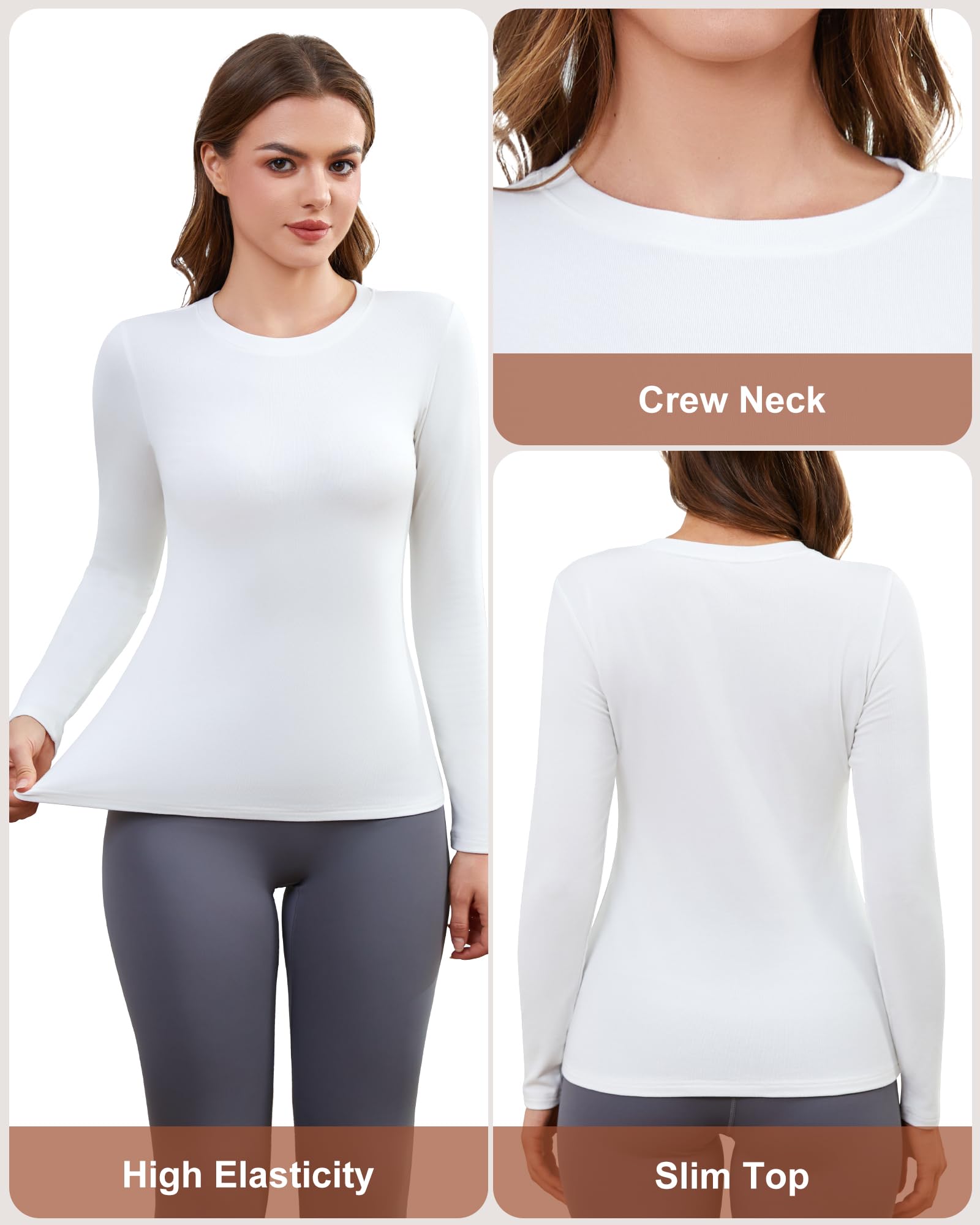 3/5 Pack Damen Thermo Langarmshirts Basic Shirts Fleece Gefütterte