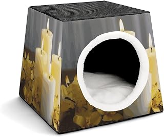 Dog House for Small Dogs,Indoor Dog House,Yellow Butterfly with White Candles Cat Tent Indoor,Suitable for Outdoor/Indoors Cats and Dogs(13.8"x13.8"x11.8")