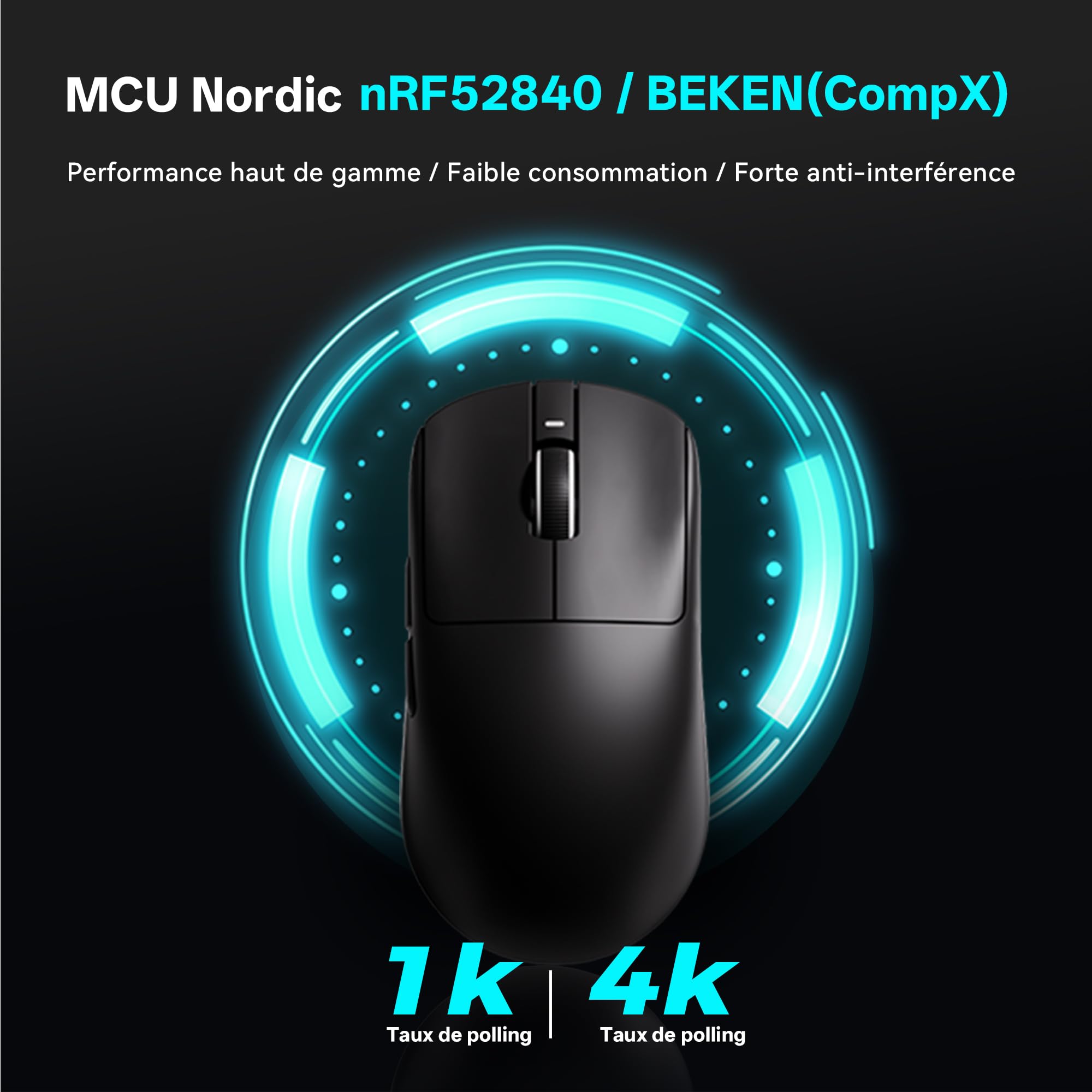 ATK VXE Dragonfly R1 Pro Max Souris Gaming sans Fil, Capteur PAW3395, jusqu'à 26 000 PPP, Ultra-légère 53g, Batterie 150 Heures, Revêtement Lisse Effet Glace, Double Mode 2,4 G/Filaire – Noire