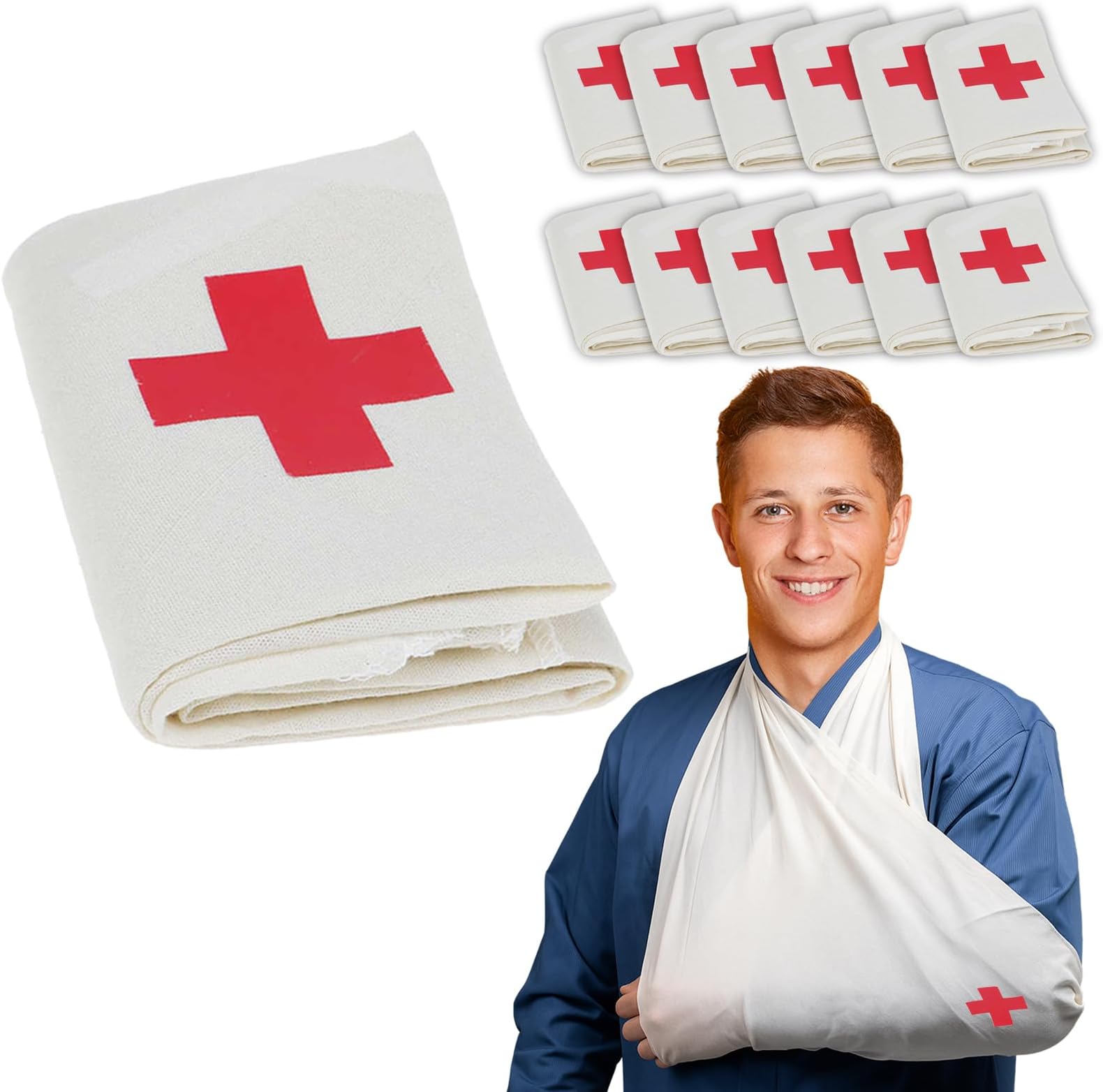 First Aid Triangular Bandage - Emergency Arm Sling, Fracture Splint & Wound Dressing Fixation Bandage, Clinic Survival Supplies for Home, School, Workplace, 12 Pcs