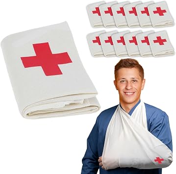 First Aid Triangular Bandage - Emergency Arm Sling, Fracture Splint & Wound Dressing Fixation Bandage, Clinic Survival Supplies for Home, School, Workplace, 12 Pcs