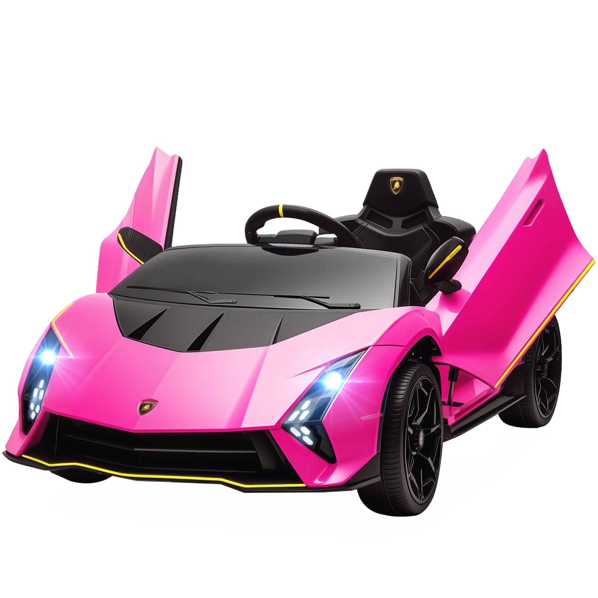AIYAPLAY Macchina Elettrica per Bambini 3-6 Anni 12V Lamborghini Autentica, 3-5km/h Auto Elettrica per Bambini con 2 Motori, Porta a Forbice, Sospensioni, Fari, Musica, Telecomando, Cintura, Rosa