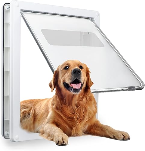 Puerta grande para perros de plástico para mascotas, puerta para perros con magnético, panel de bloqueo para seguridad en el hogar, puerta