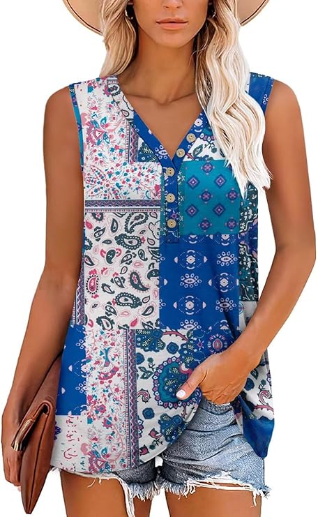 KISSMODA Womens Boho Tops for Summer Sleeveless Tanks Loose Fit Casual Blouse Daily Shirts for Leggings (S-3XL)