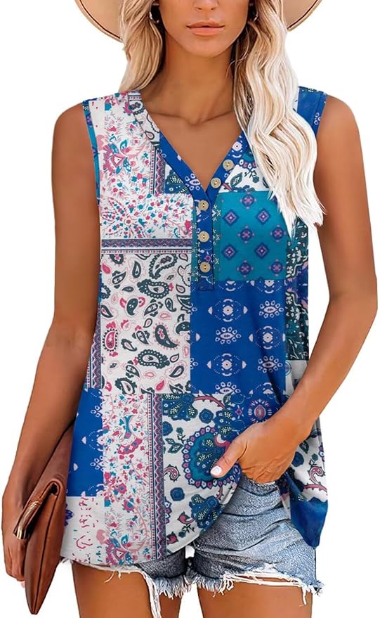 KISSMODA Womens Boho Tops for Summer Sleeveless Tanks Loose Fit Casual Blouse Daily Shirts for Leggings (S-3XL)