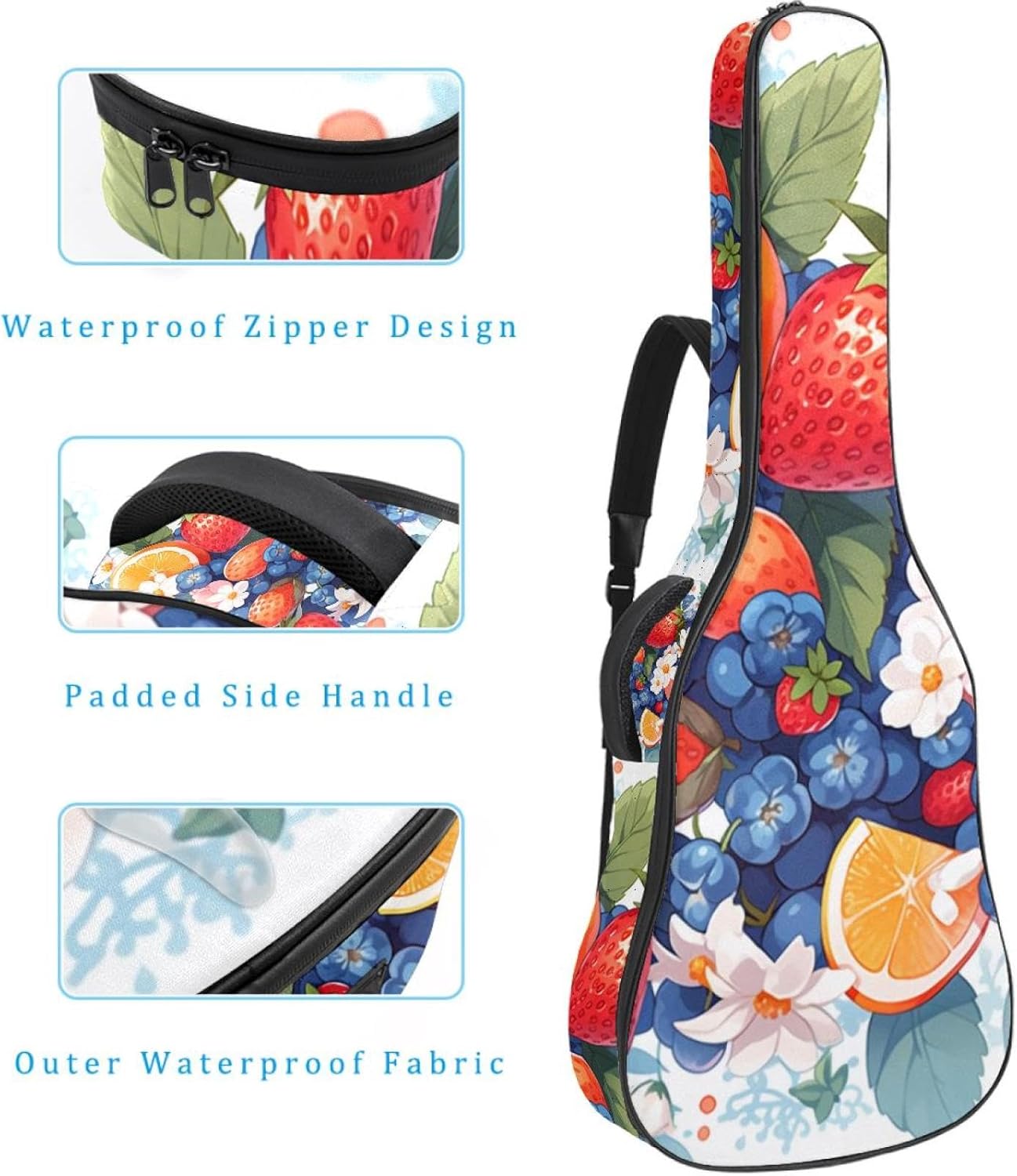Fresh Summer Fruits Guitar Bag 40 41 42 In 2 Pockets Guitar Case Waterproof Guitar Case Resistent Oxford Cloth 0.4 In Extra Thick Sponge Padded for Acoustic Guitar