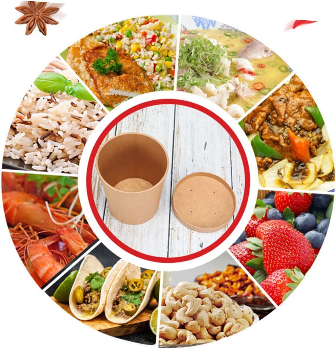 Ipetboom 50pcs Disposable Kraft Paper Soup Cups Lids Thickened Oil Containers for Take-out Food for Desserts Ice