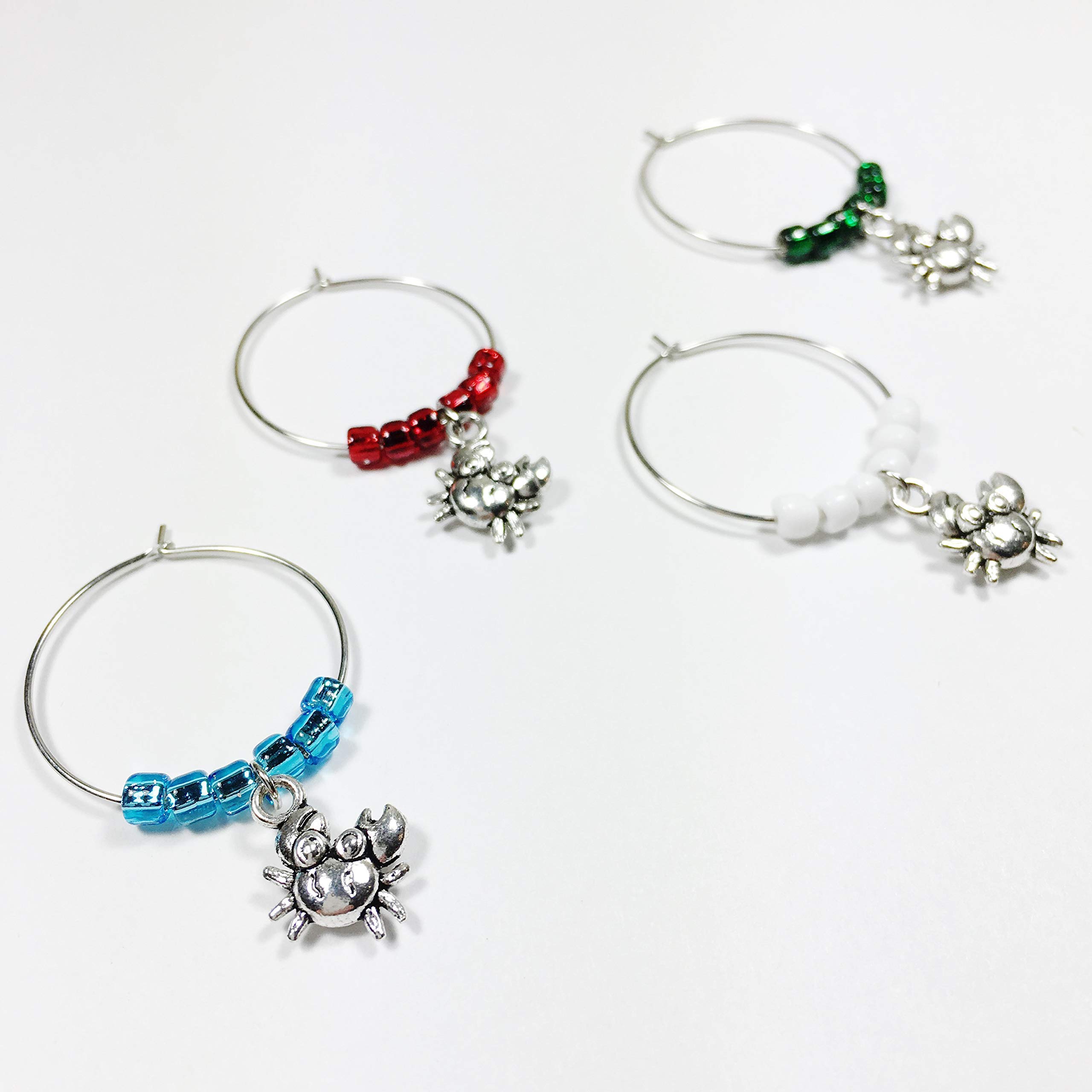 Crab Wine Charms - Set of 4 Silver Wine Glass Charms - Crab Gifts for Women, Wine Gift for Wine Lovers, Crab Gifts, Maryland Gifts
