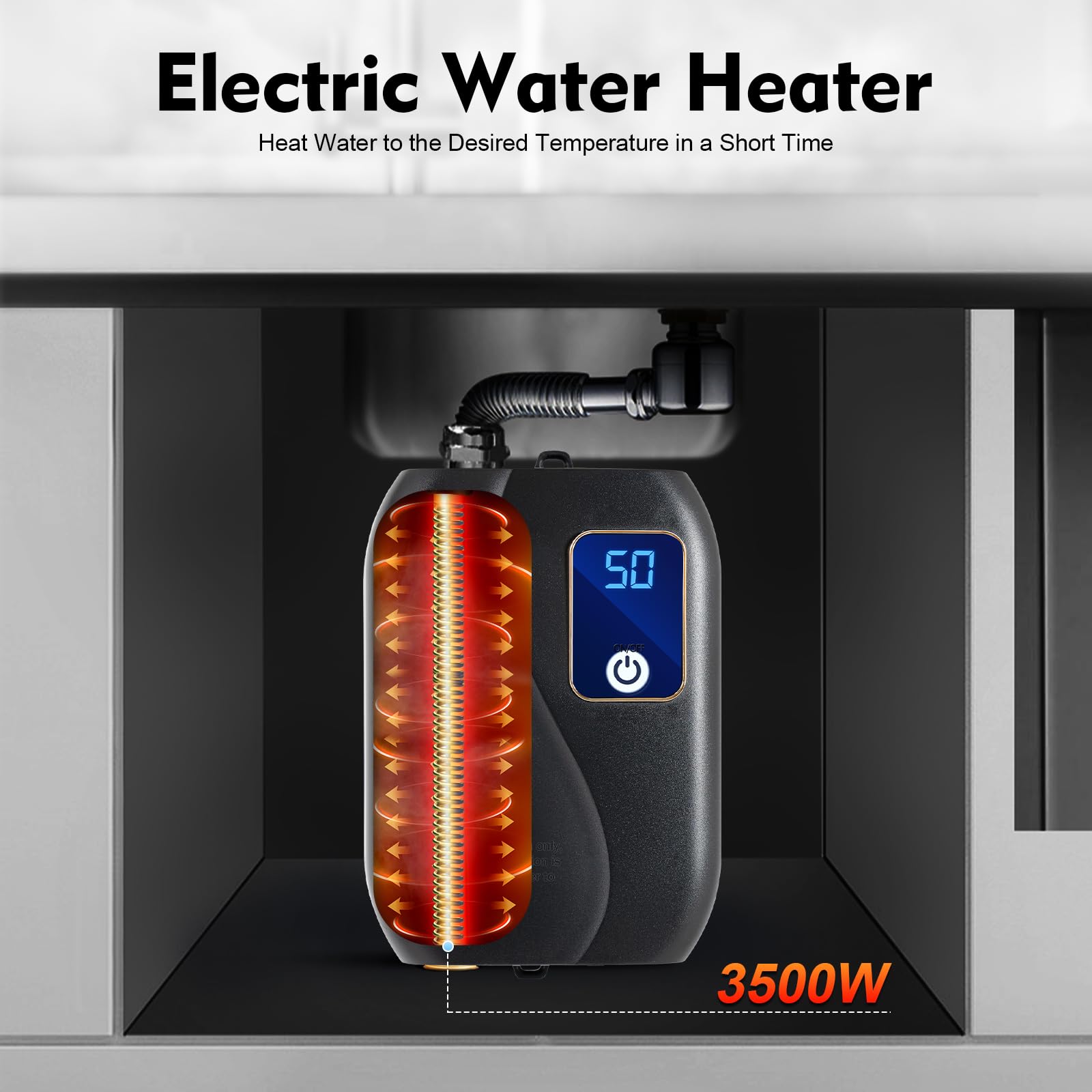 Podgrzewacz przepływowy 230 V, elektryczny, bezzbiornikowy, 3500 W, do łazienki, kuchni, 25-50 °C, mini podgrzewacz wody