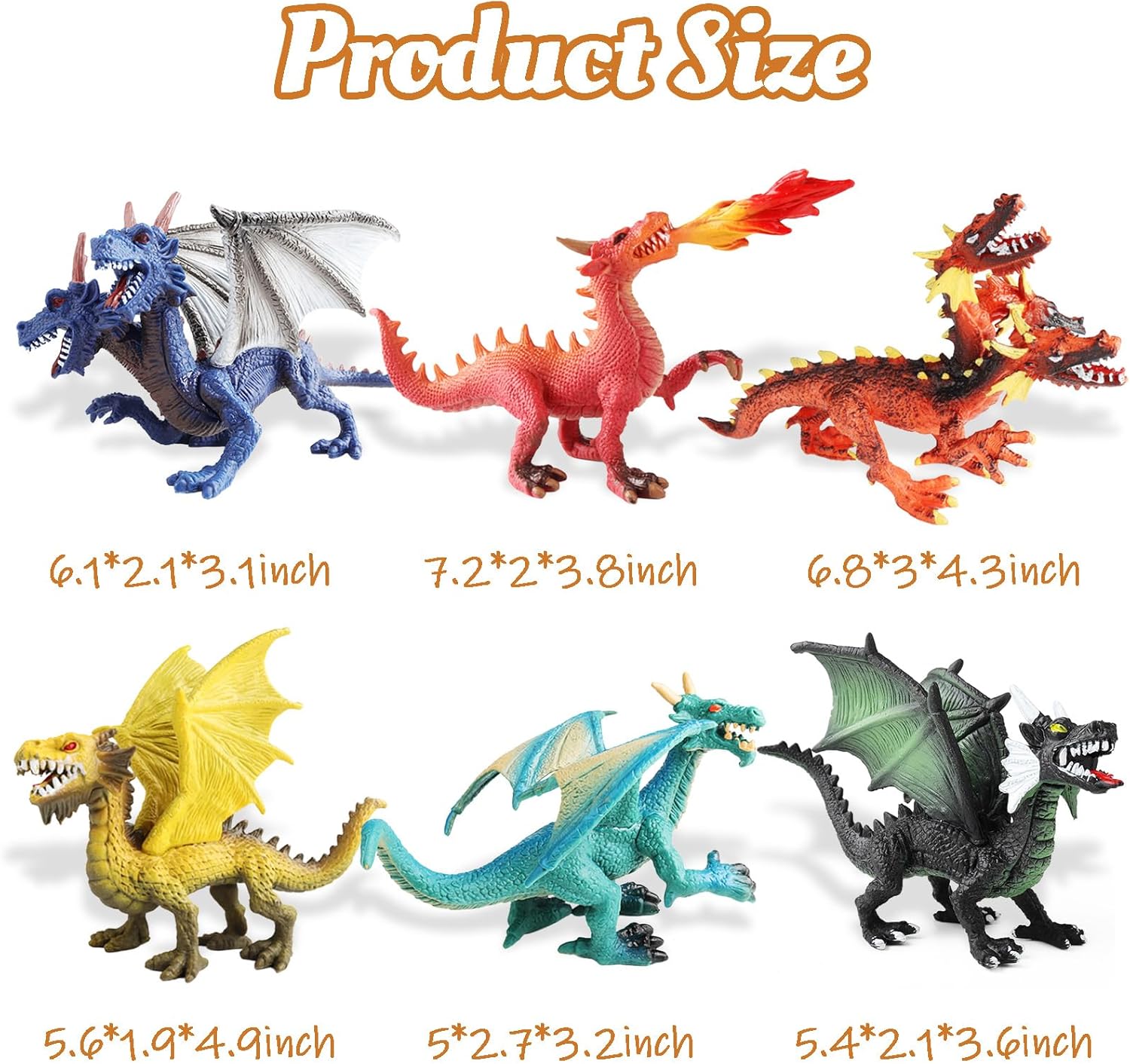 EOIVSH Dragon Toy Figures - Ancient Flying Dragon Figurines, Mythical Action Figure Kid Toys, Girls and Boys Ages 3 and Above, Pack of 6