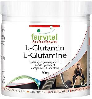Fairvital | L-glutamine Powder - for 3 Months - Vegan - HIGH Dosage - 500g - Amino Acid Without additives
