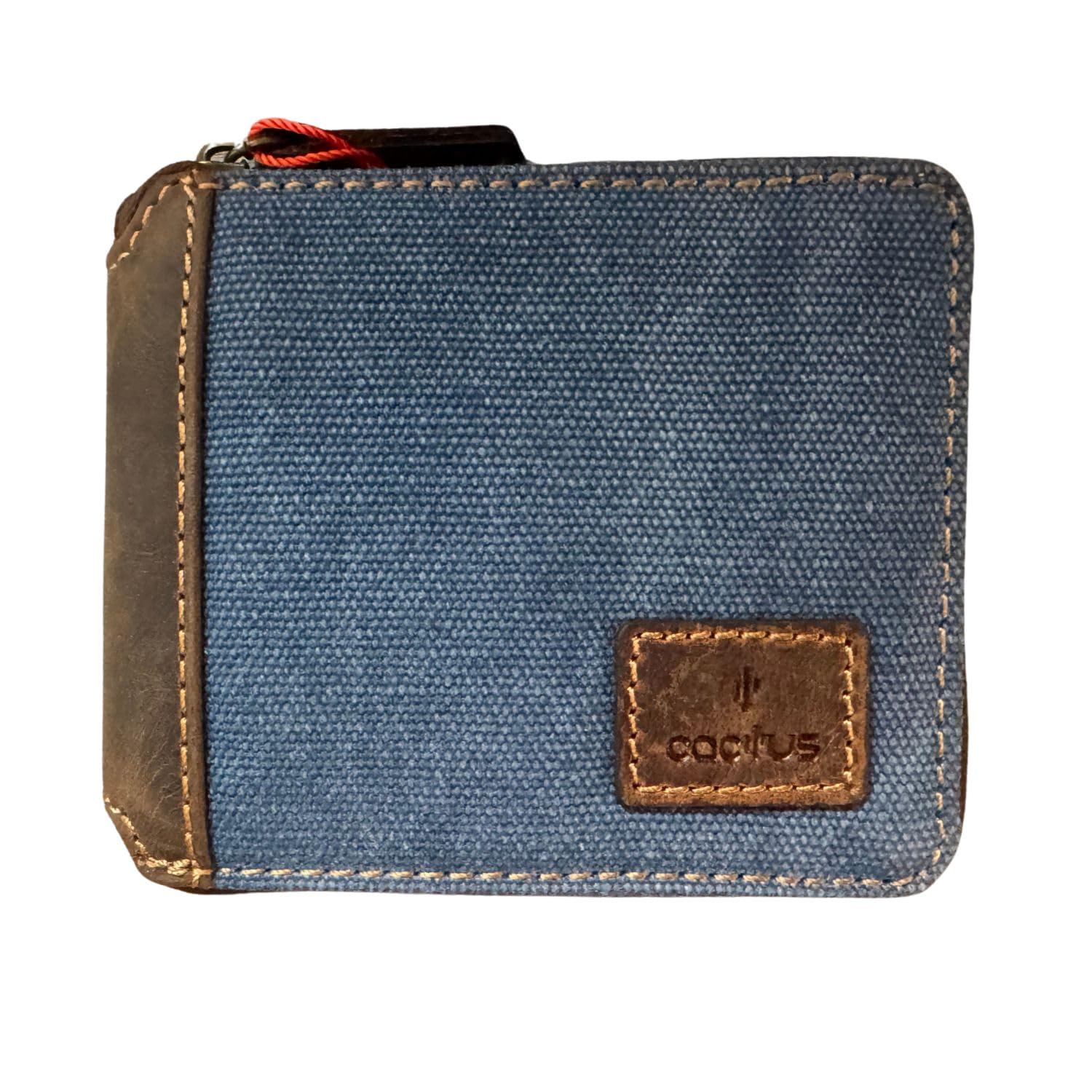 Canvas & Hunter Leather Zip Around Wallet – RFID Protection, 6 Card Slots, Note Section, Zipped Coin Pocket, ID Window – 11 x 9 x 2 cm - Cactus, Denim, One Size, Contemporary