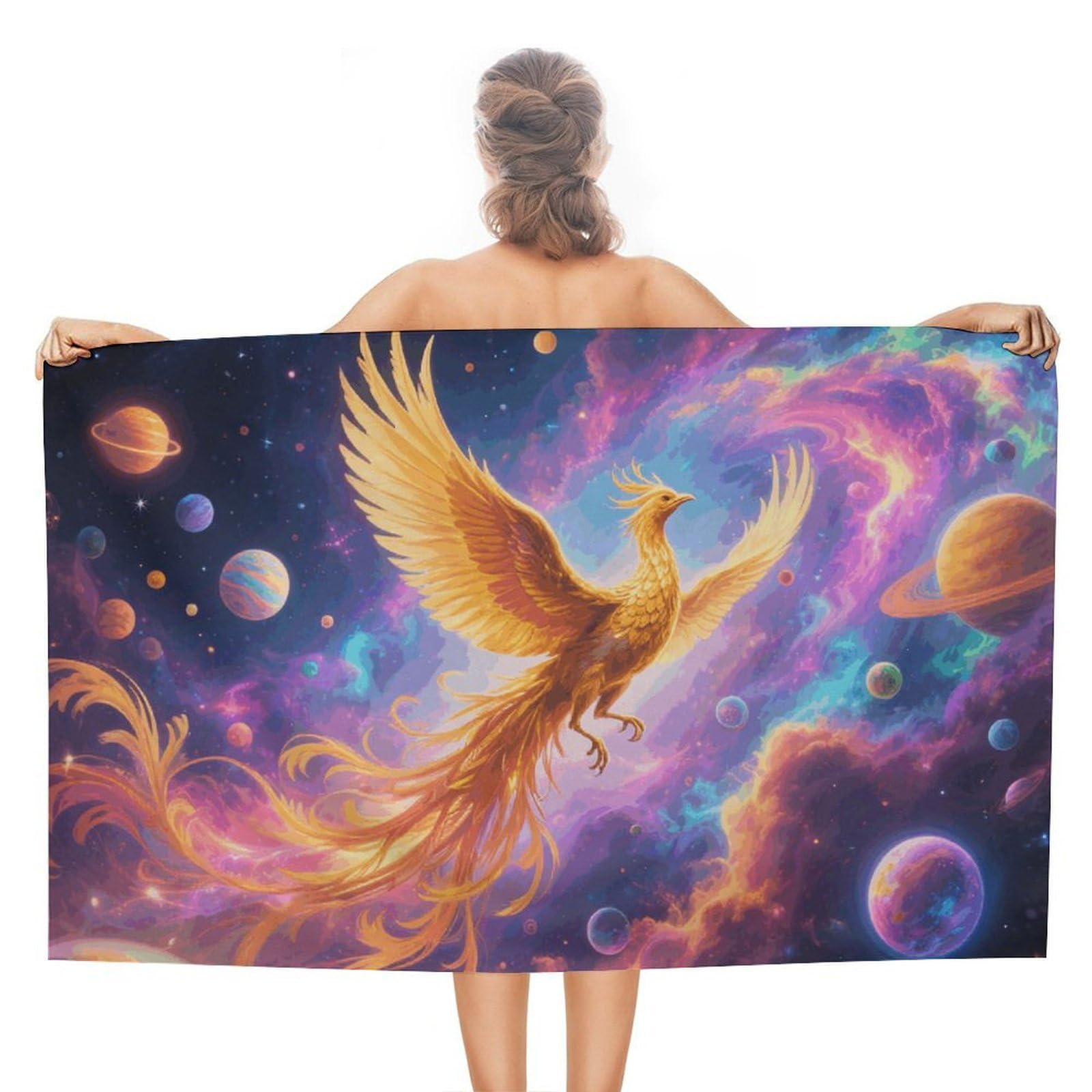 Golden Phoenix in Nebula Beach Towels Extra Large Quick Dry Absorbent