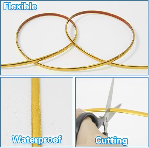 Miniatura 5 de Moldura para despegar y pegar, moldura dorada flexible y autoadhesiva, 26.2 pies, impermeable, para paredes, bordes y bordes, marcos de ventana,