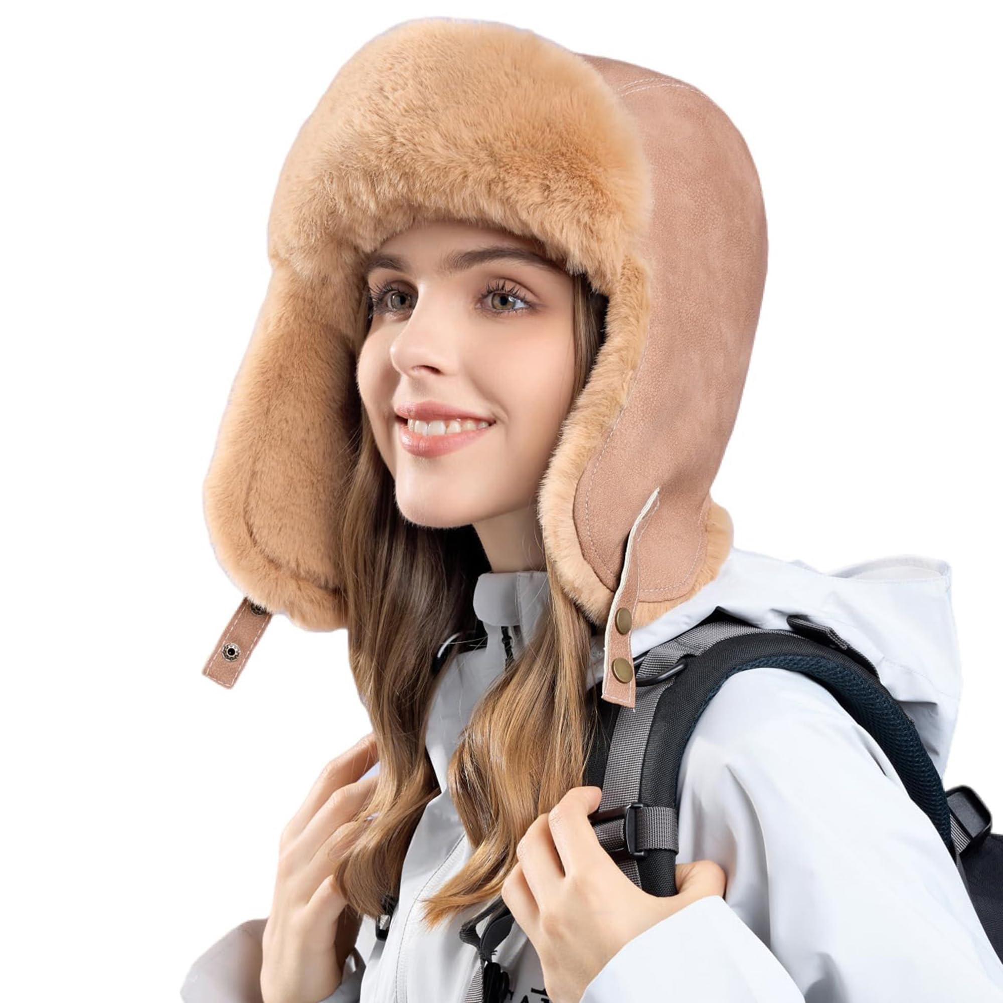 KAICAILA Unisex Trapper Hat with Faux Fur Lining - Windproof Winter Warm Hat for Outdoor Use