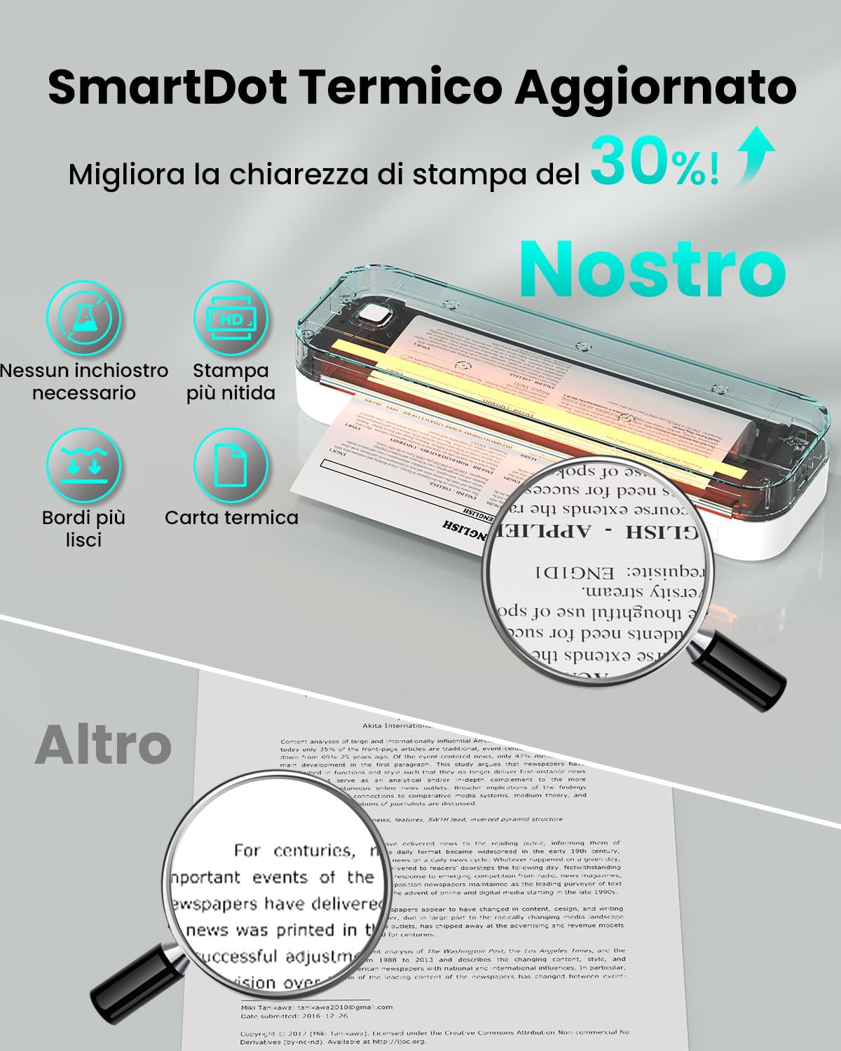 Stampante Portatile A4, Senza Inchiostro Stampante Termica Bluetooth Compatibile con Android&IOS e Laptop, Stampante Bianco Nero Portatile per Viaggi, Lavoro, Casa, Stampante Termica Tattoo