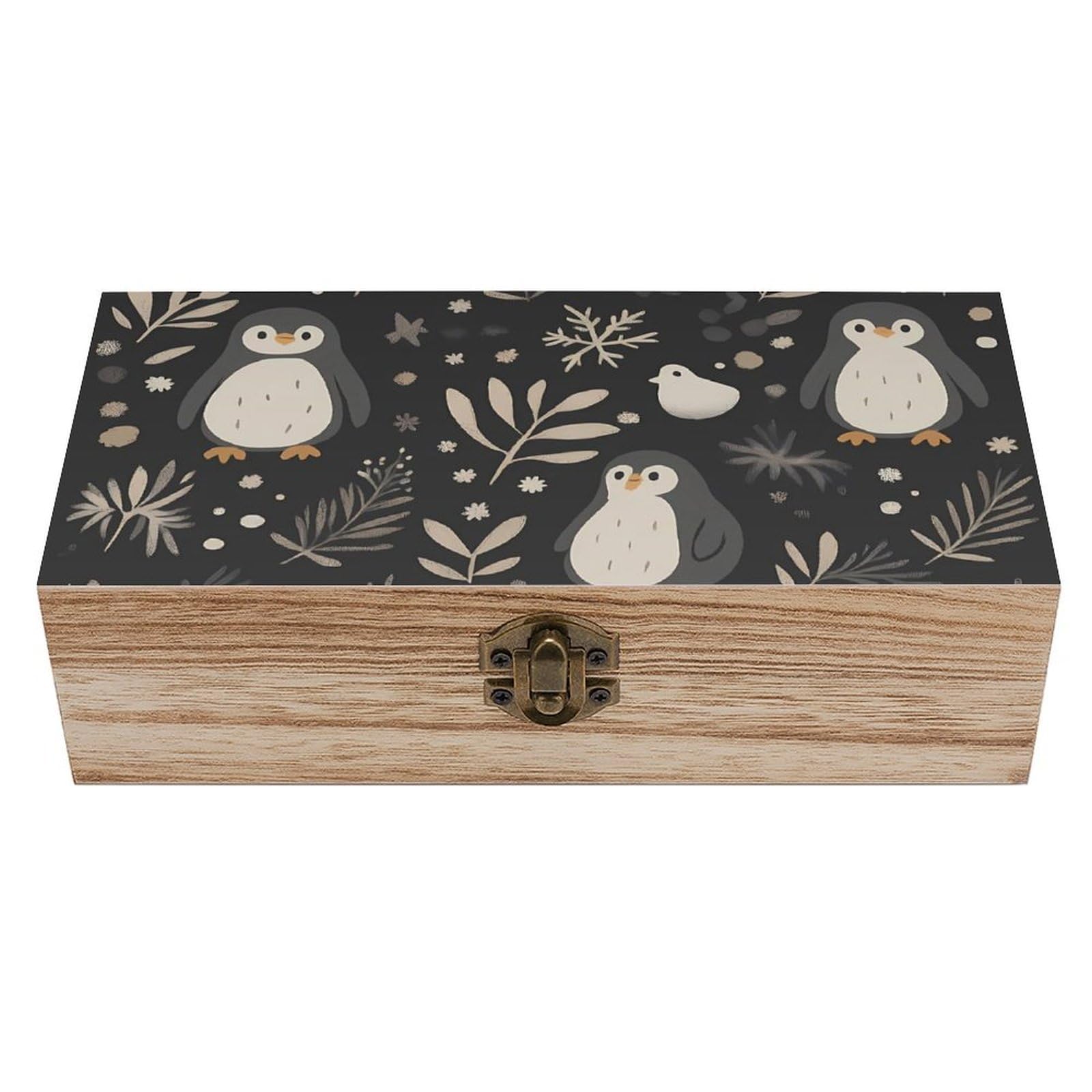 HLBSDM Retro Christmas Penguin & Leaves Retro Wooden Storage Box Jewelry Art Gift Boxs Decorative Keepsake Boxes