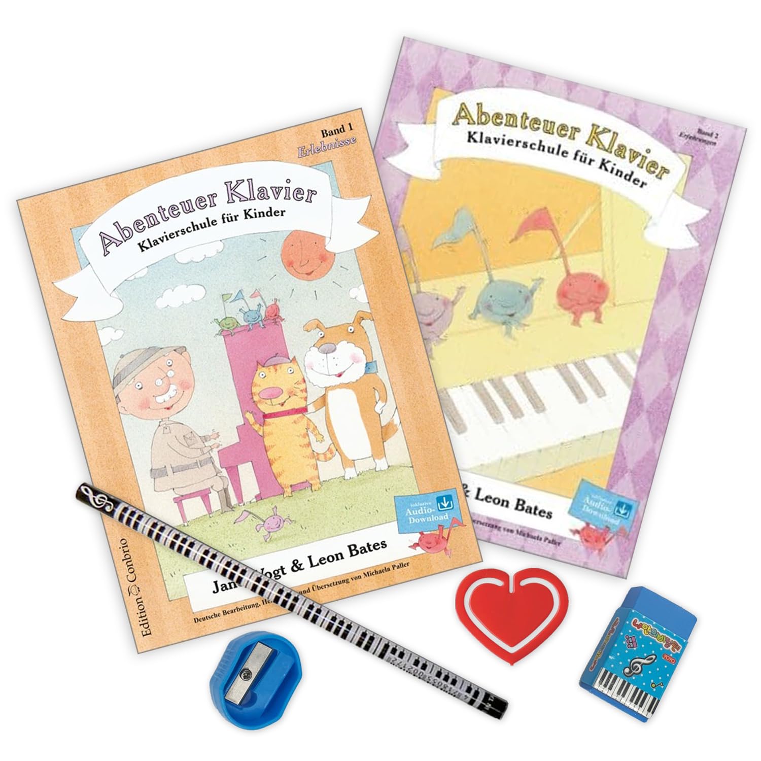 Avventura Pianoforte Band 1 + 2 Band principale, esperienze + esperienze, scuola di pianoforte per bambini, Janet Vogt/Leon Bates, ISBN 9783909415267 + 9783909415274, matita soundman per pianoforte