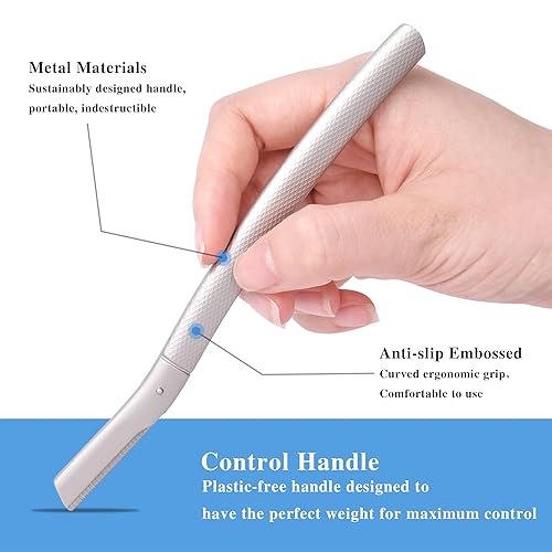 Miniatura 3 de Maquinilla de afeitar de metal para cejas con cuchillas de repuesto, herramienta de dermaplaning para pieles sensibles, afeitadora de seguridad para