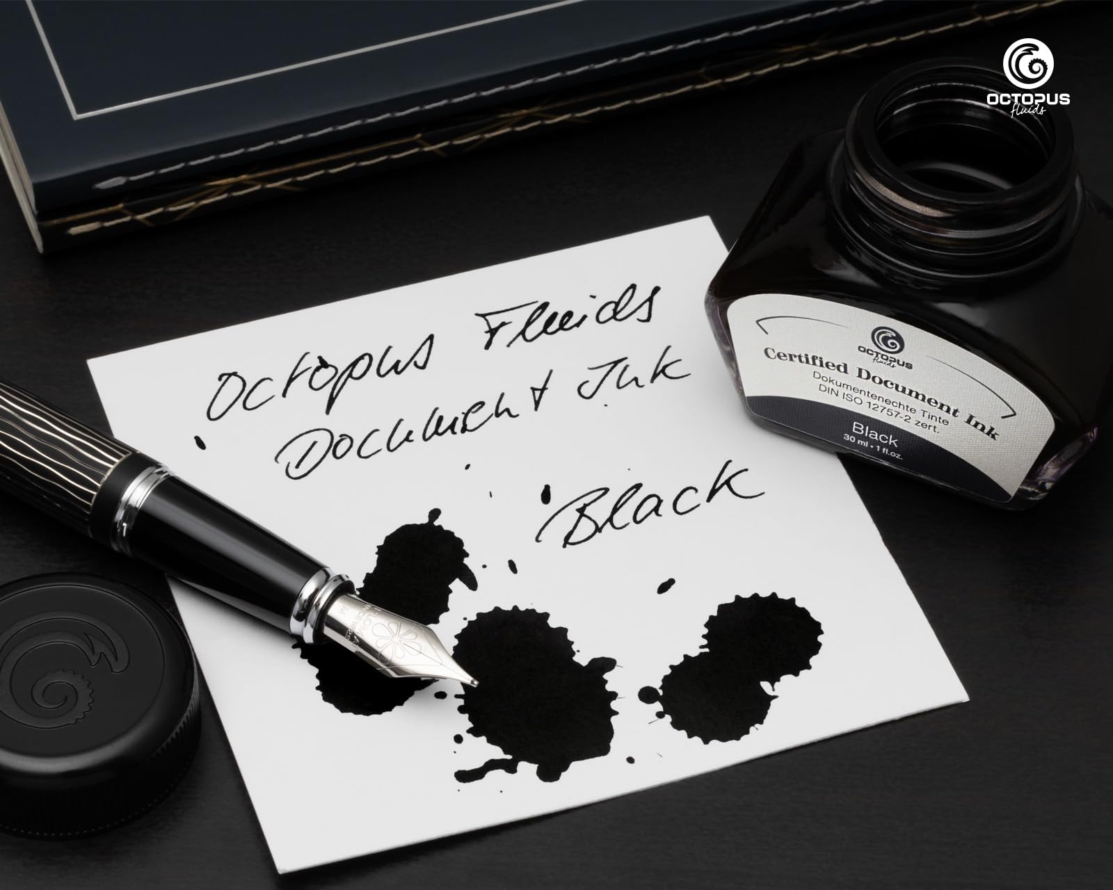 Octopus Fluids Octopus Fluids Document Ink nero, inchiostro a prova di documento, certificato secondo DIN ISO 12757-2, inchiostro permanente per penna stilografica, 30 ml