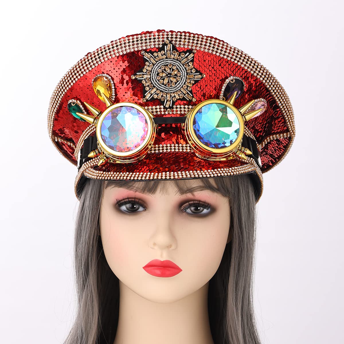 BPURB Kobiety dziewczyny steampunk rave styl kapitana kryształ górski cekinowy top kapelusz na festiwal karnawał Halloween cosplay