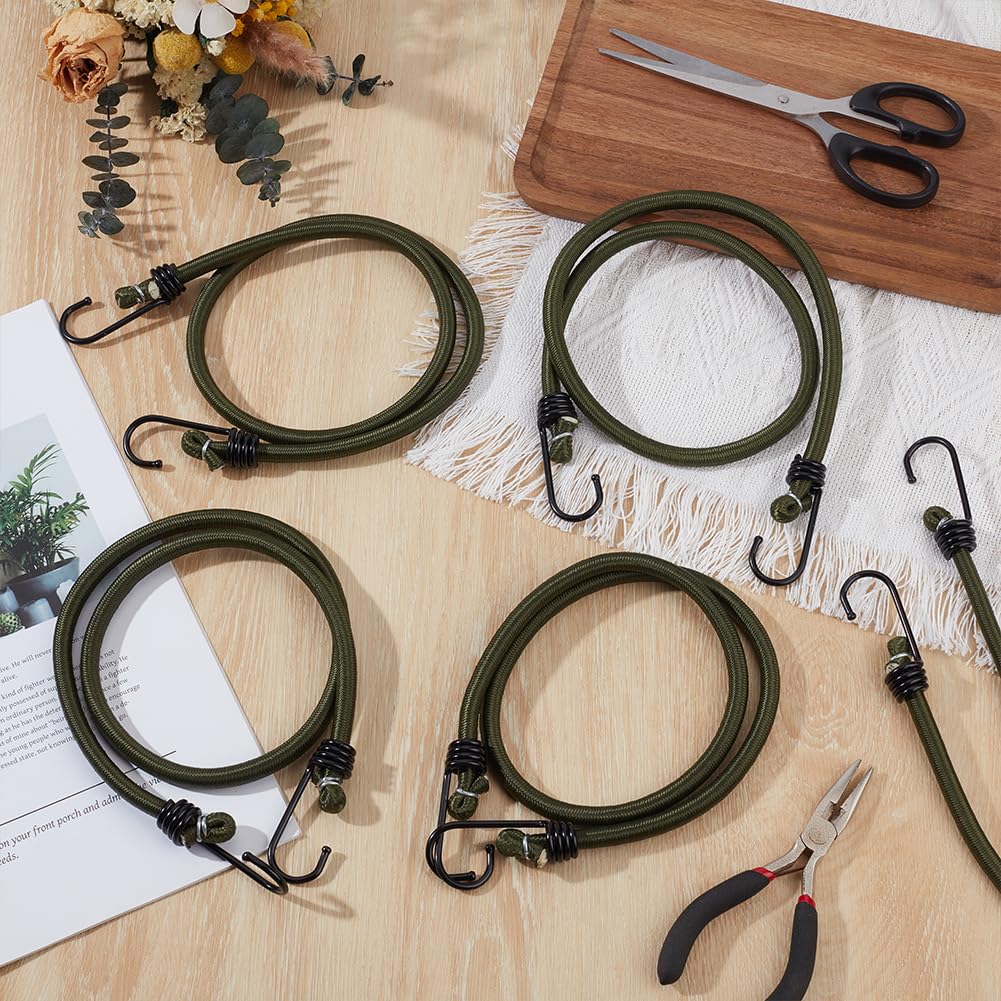 BENECREAT 10 pz Corde Elastiche con Ganci In Ferro， Cinghie Elastiche Antiurto Da 79cm per Bagagli, Articoli In Bundle, Riparazione di Teloni, Tende (Verde Oliva Scuro)