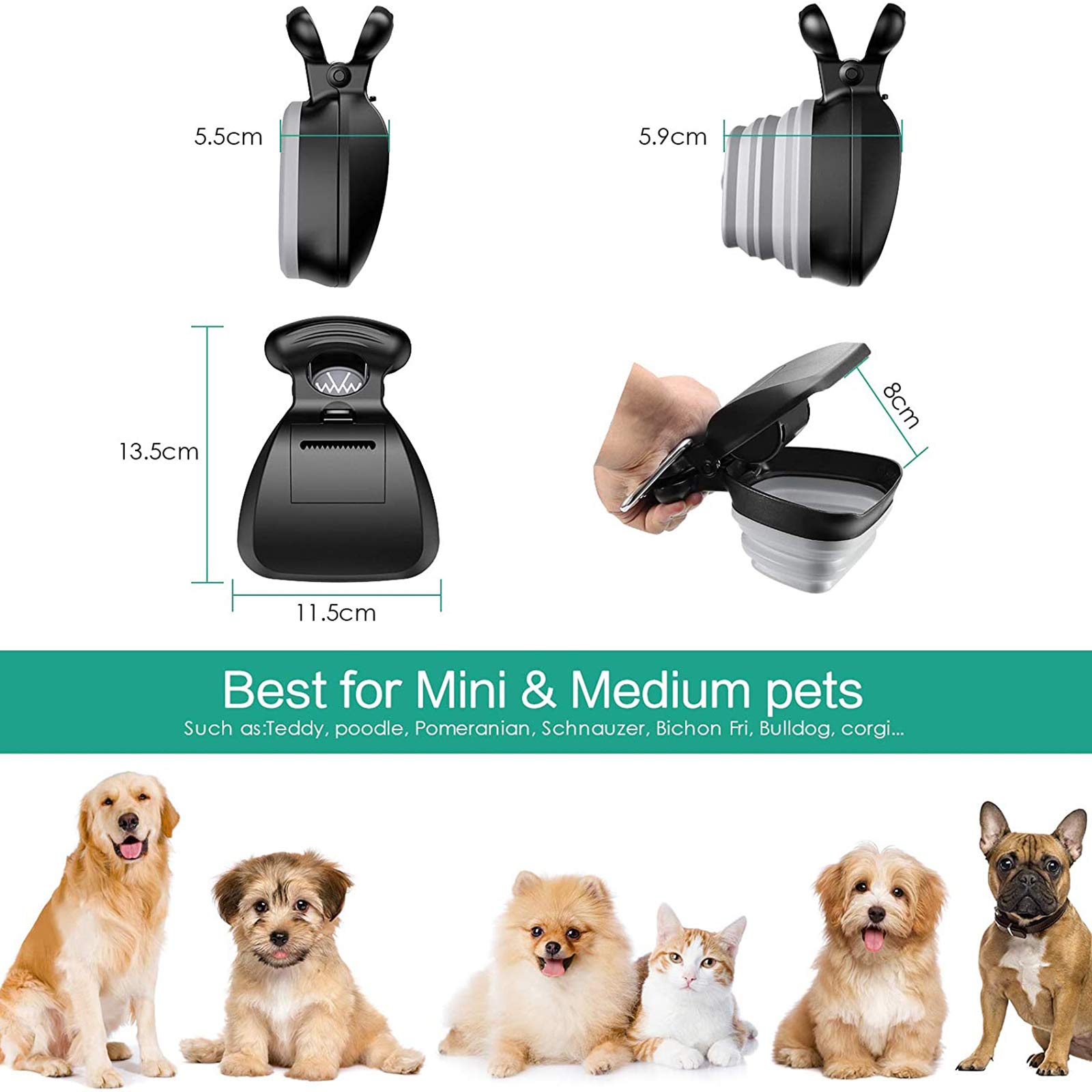 Pince à fumier Portable pour Chien Pooper Scooper Pelle à fumier pour Chien, Pelle à fumier Pliable avec Longue poignée adaptée aux Chiens et aux Chats,Bleu