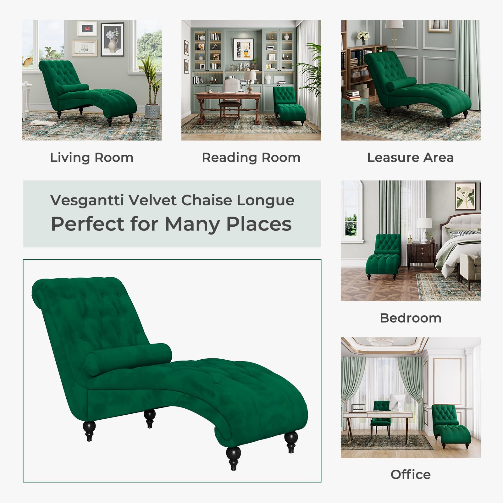UPHOLSTERED CHAISE LONGUE Indoor Lounge Sofa With Right Armrest & Storage Green £179.99 - UK